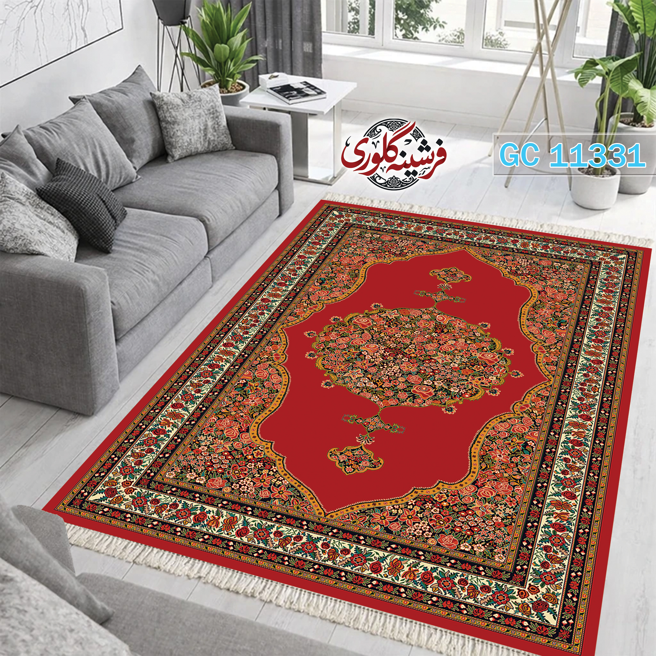 فرشینه طرح فرش مخمل هازان ترک قابل شست و شو و ضد پرزدهی کد GC-11331