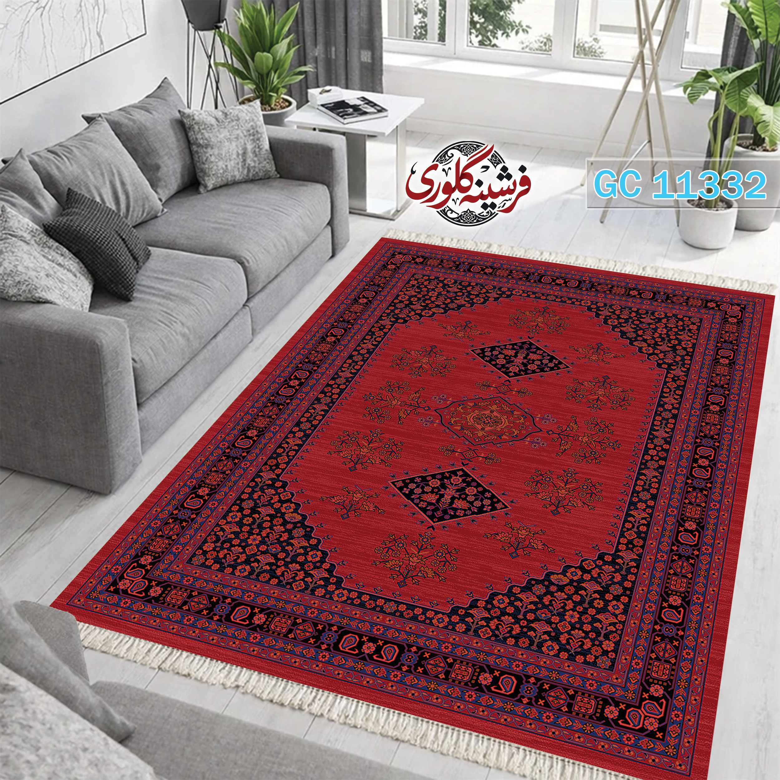 فرشینه طرح فرش مخمل هازان ترک قابل شست و شو و ضد پرزدهی کد GC-11332