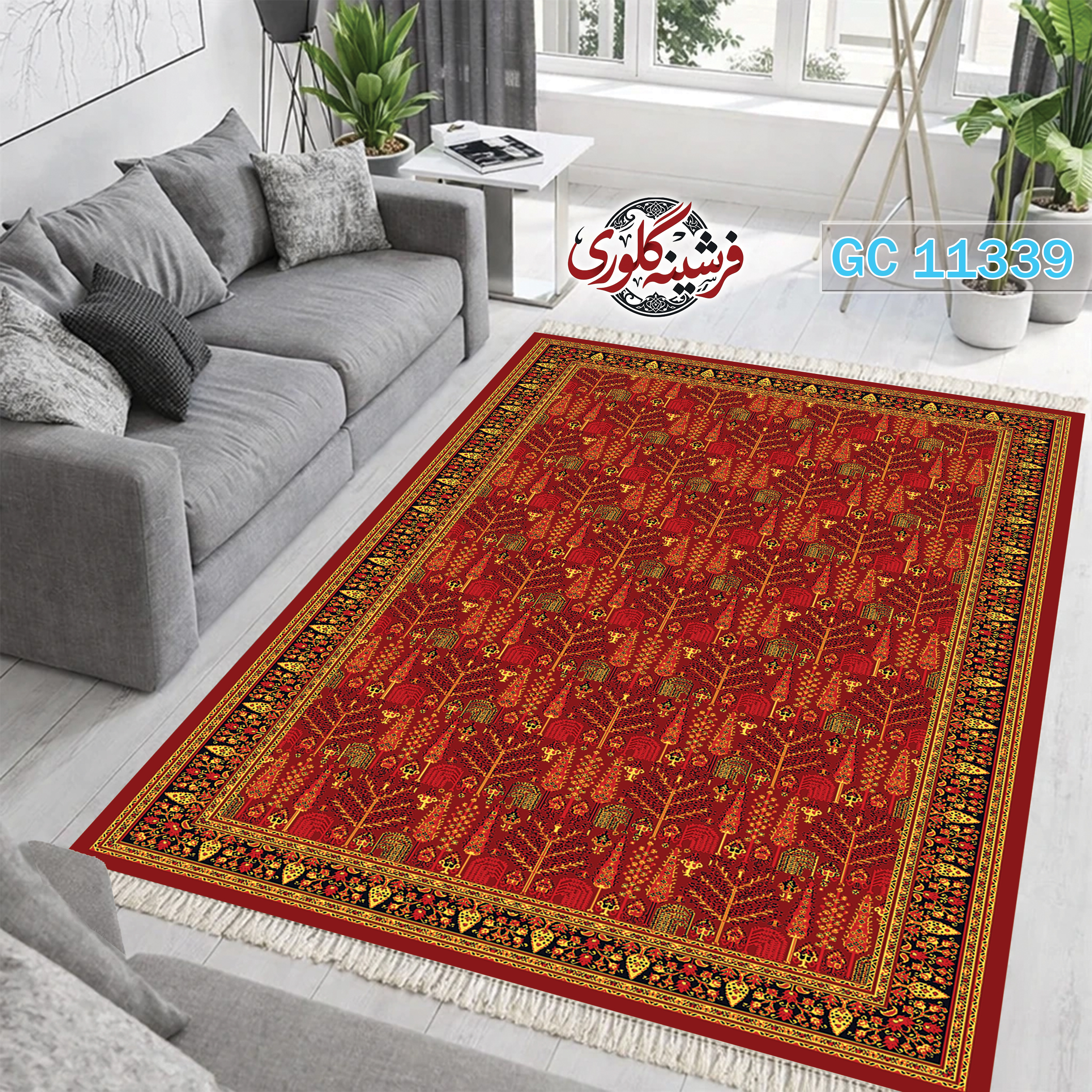 فرشینه طرح فرش مخمل هازان ترک قابل شست و شو و ضد پرزدهی کد GC-11339