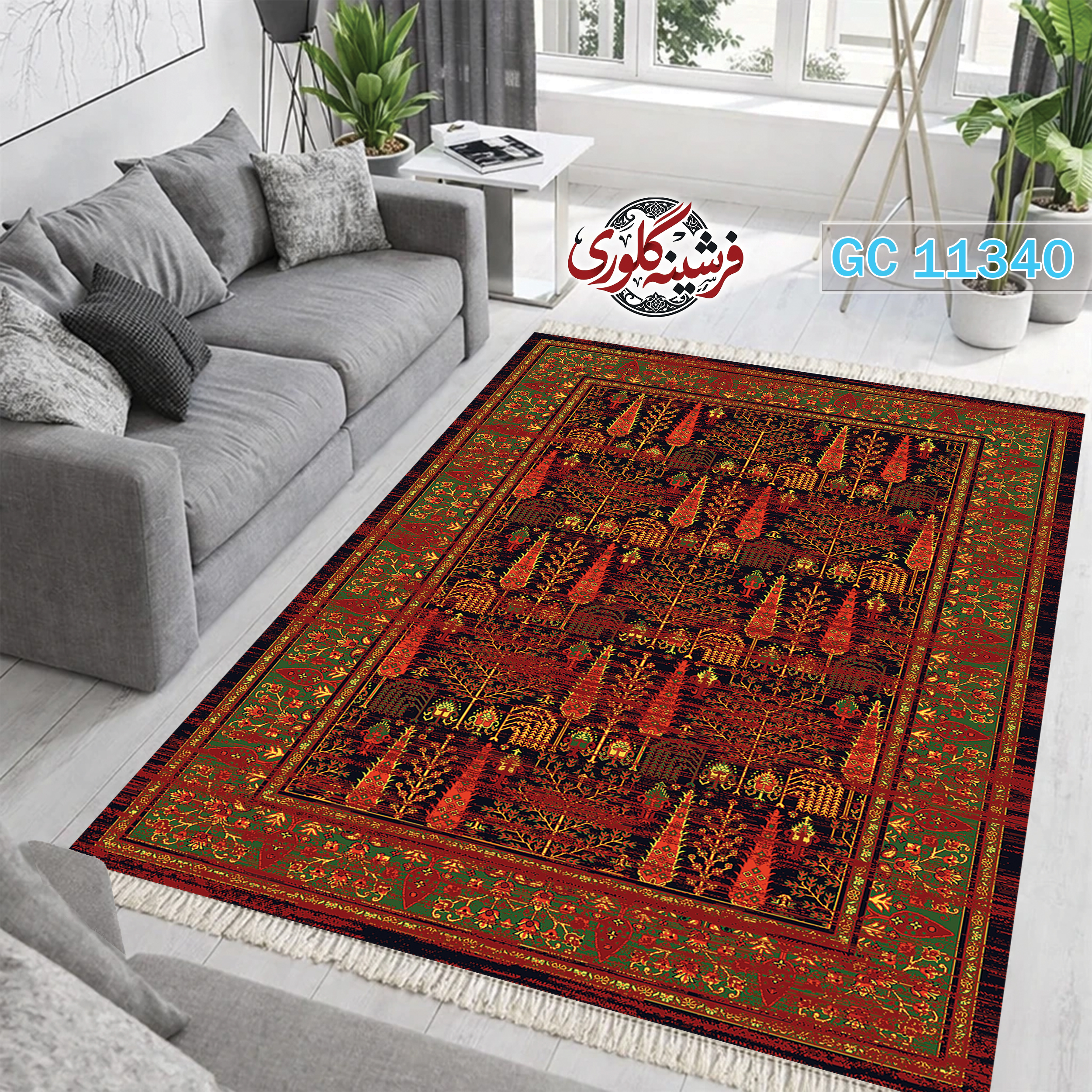 فرشینه طرح فرش مخمل هازان ترک قابل شست و شو و ضد پرزدهی کد GC-11340