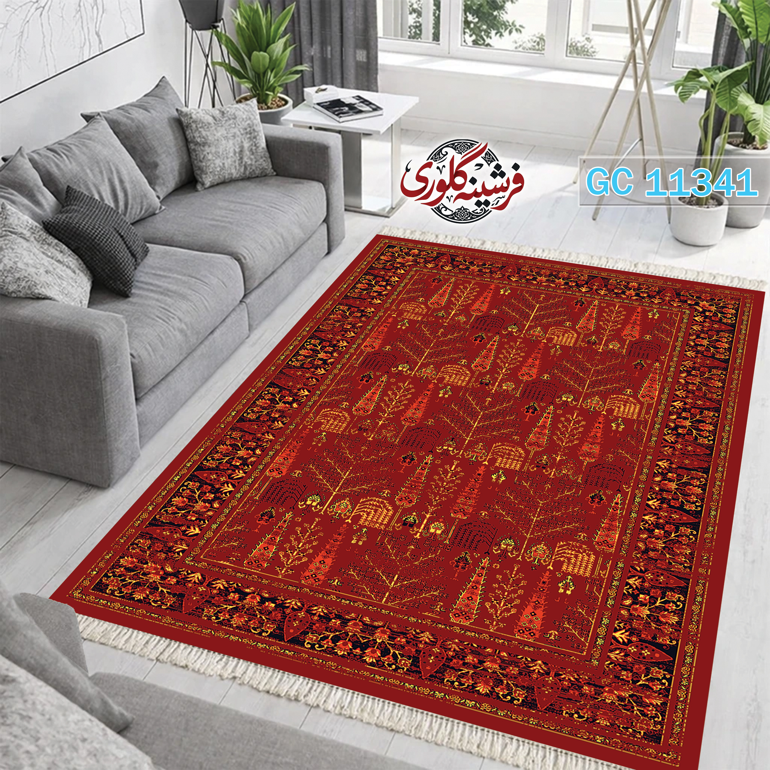 فرشینه طرح فرش مخمل هازان ترک قابل شست و شو و ضد پرزدهی کد GC-11341