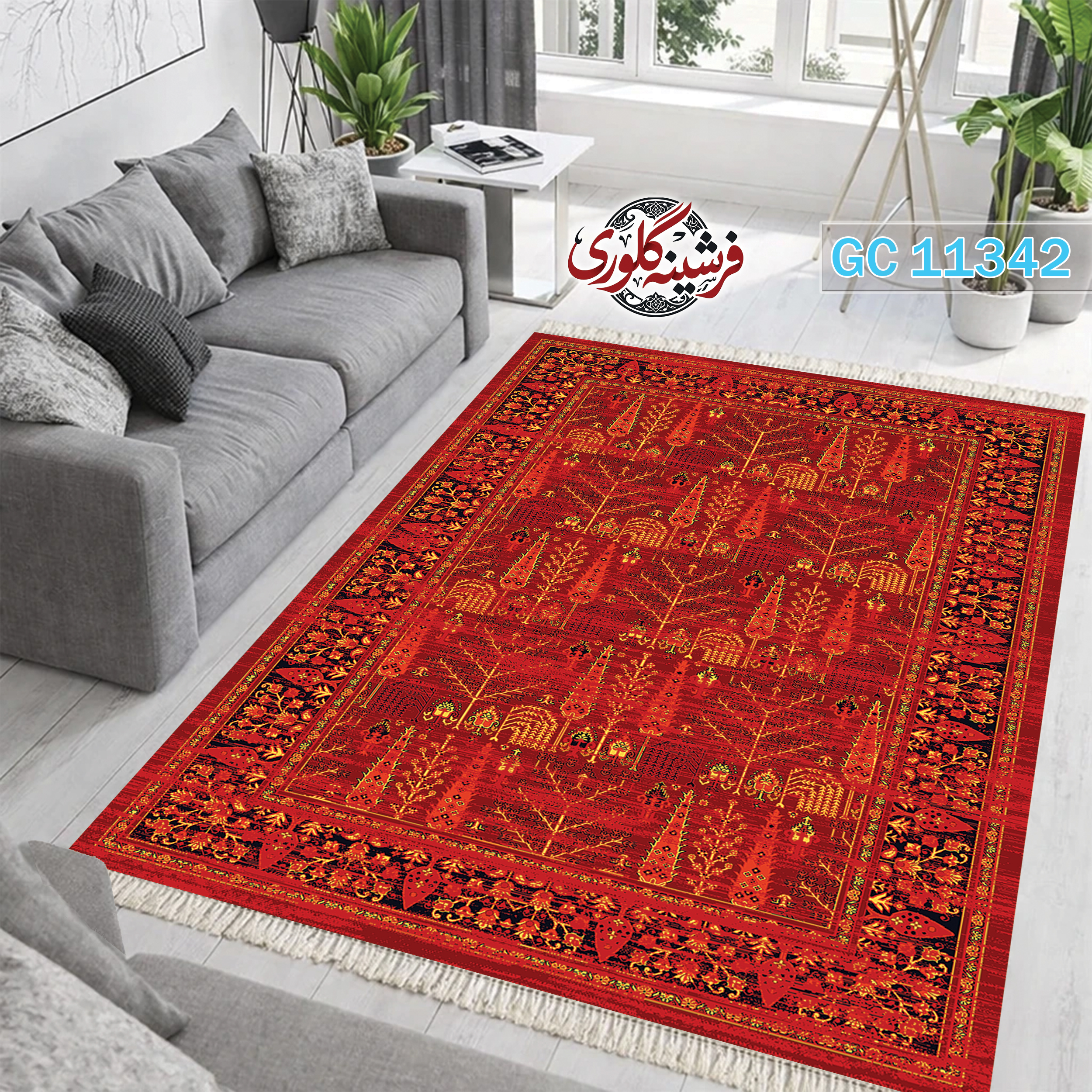 فرشینه طرح فرش مخمل هازان ترک قابل شست و شو و ضد پرزدهی کد GC-11342