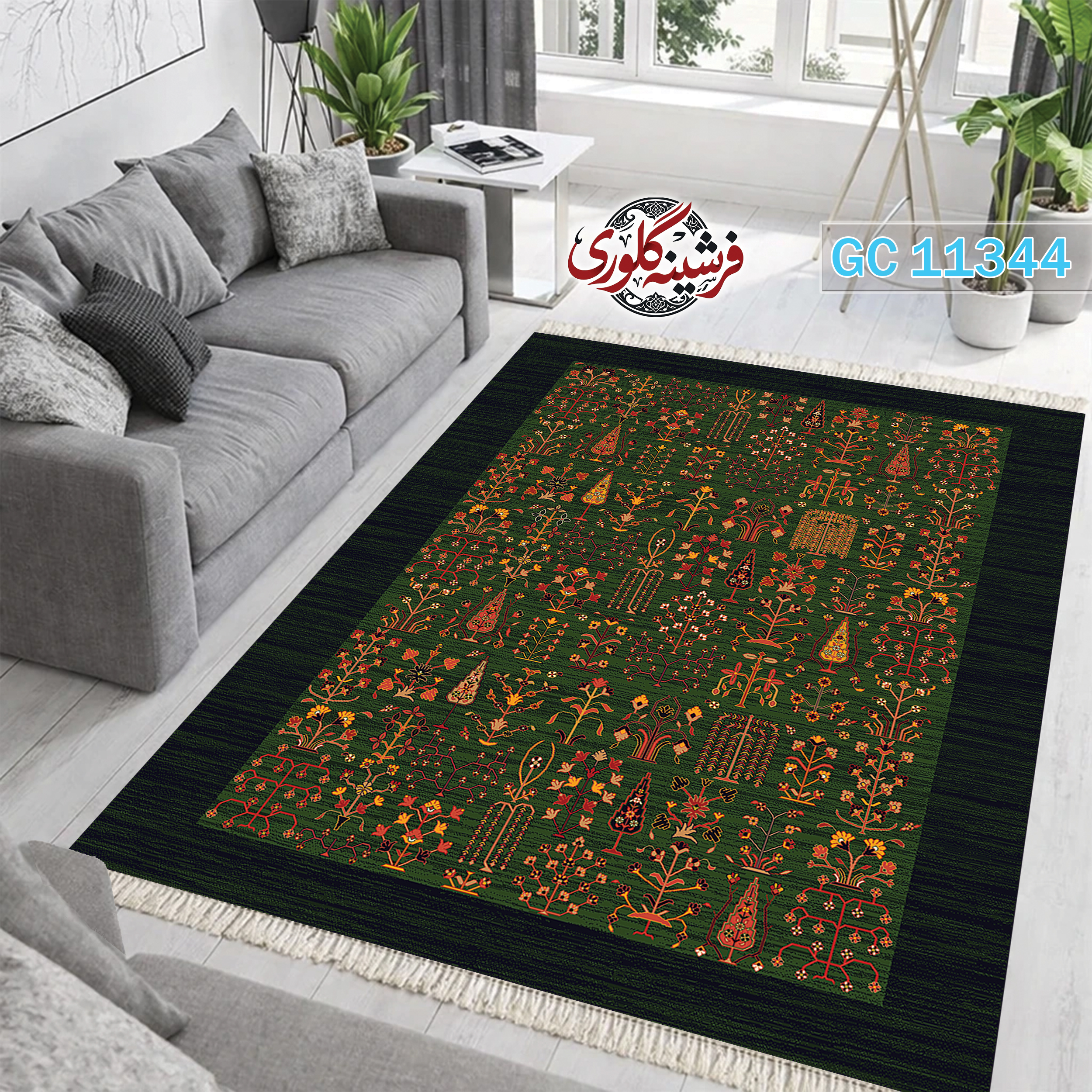 فرشینه طرح فرش مخمل هازان ترک قابل شست و شو و ضد پرزدهی کد GC-11344