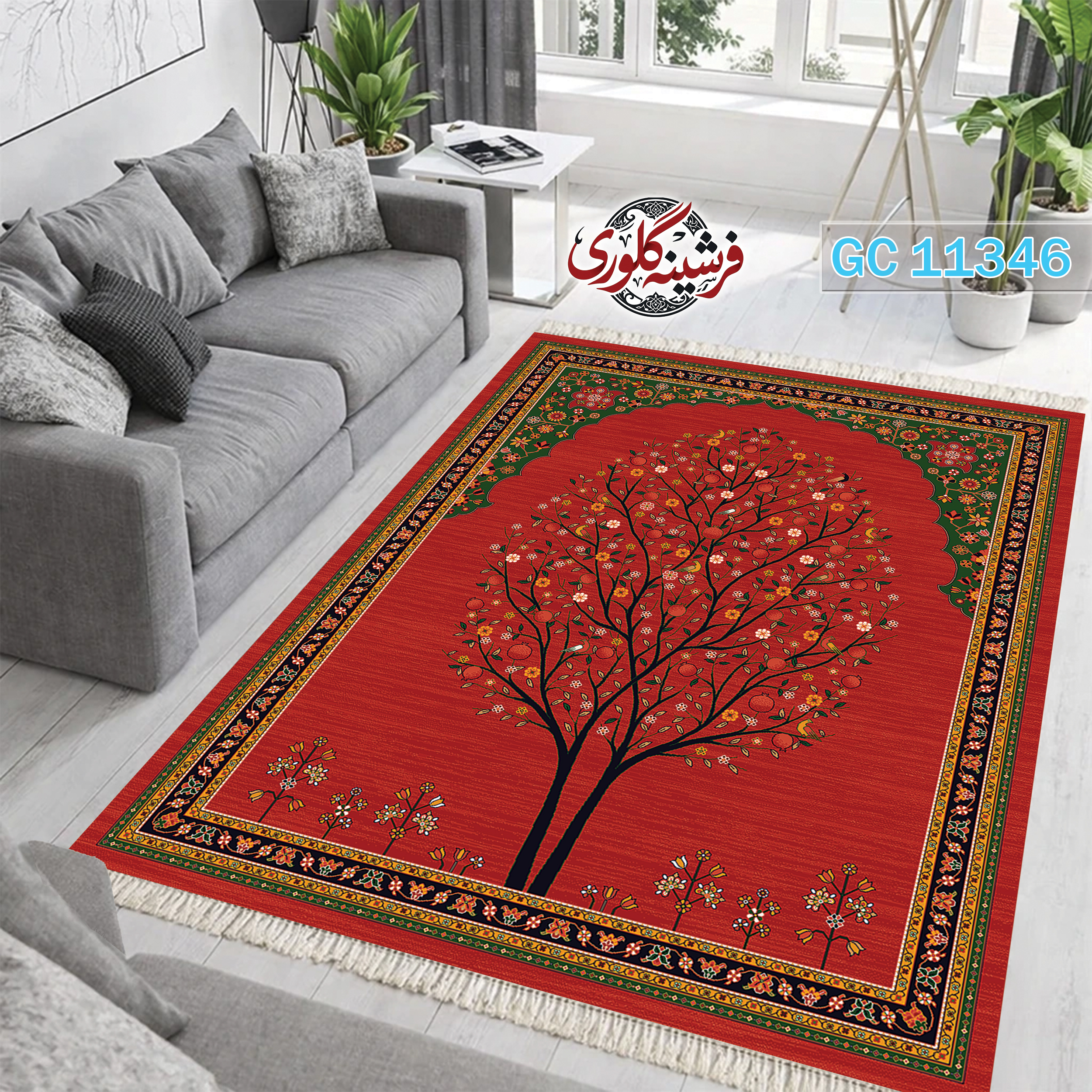 فرشینه طرح فرش مخمل هازان ترک قابل شست و شو و ضد پرزدهی کد GC-11346
