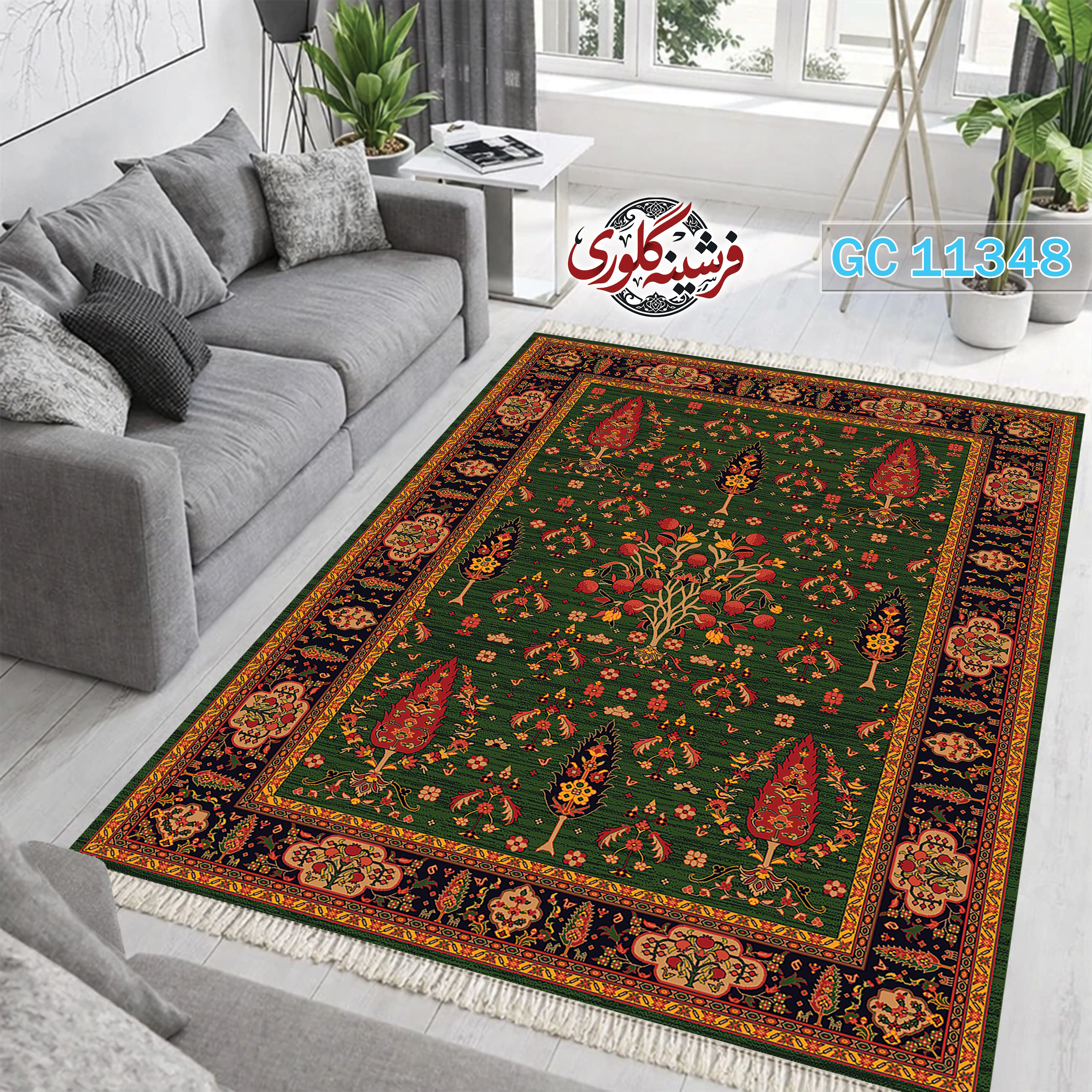 فرشینه طرح فرش مخمل هازان ترک قابل شست و شو و ضد پرزدهی کد GC-11348