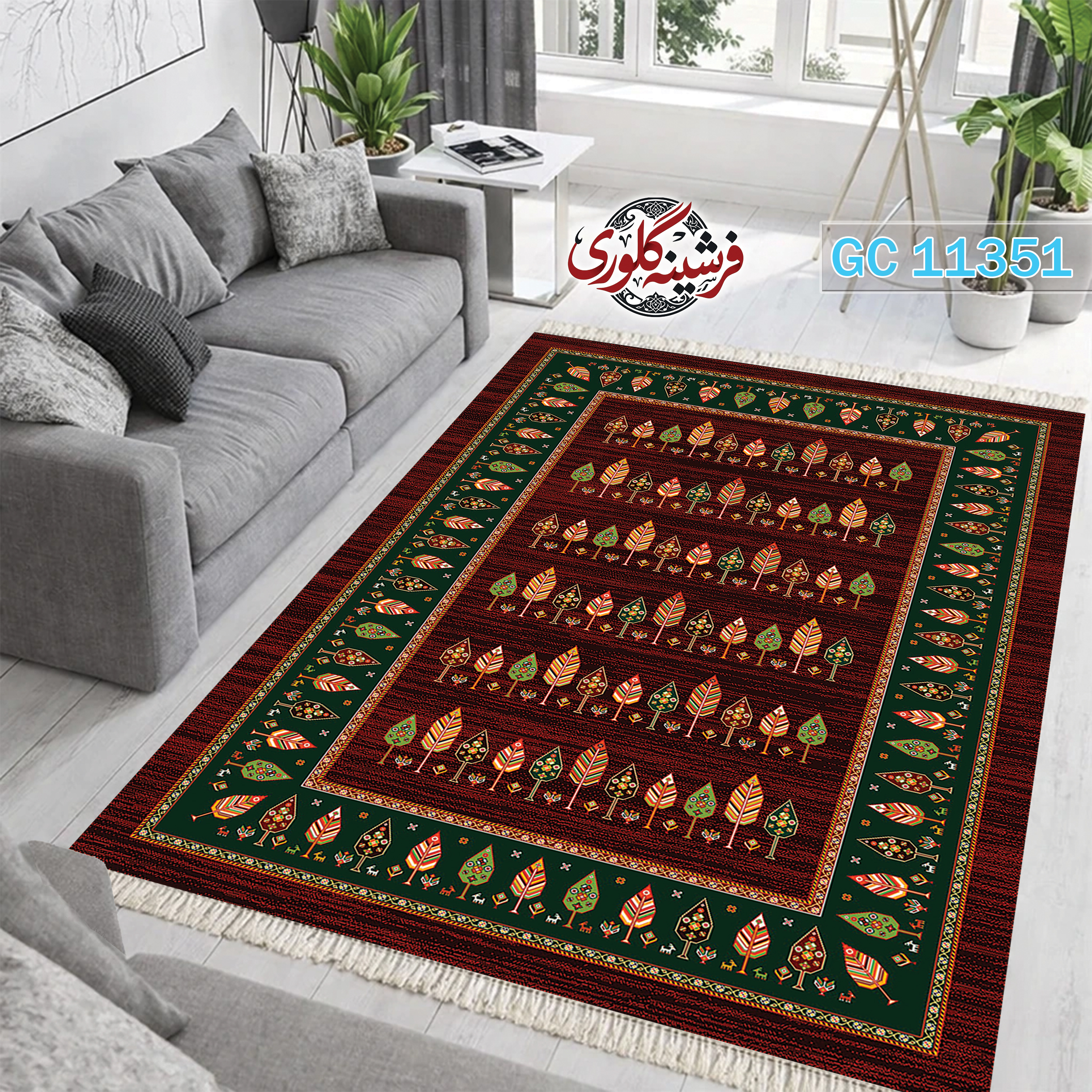 فرشینه طرح فرش مخمل هازان ترک قابل شست و شو و ضد پرزدهی کد GC-11351