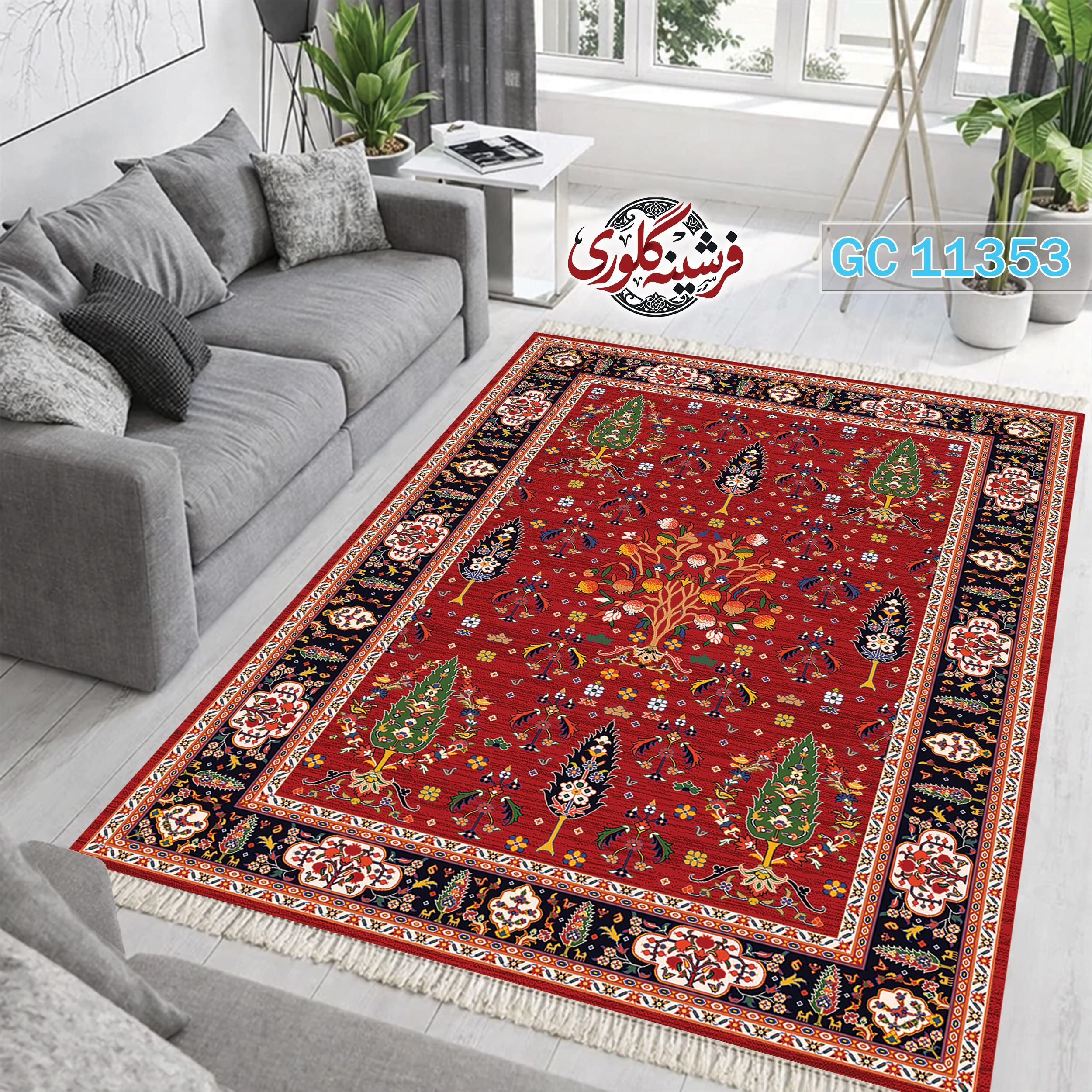 فرشینه طرح فرش مخمل هازان ترک قابل شست و شو و ضد پرزدهی کد GC-11353