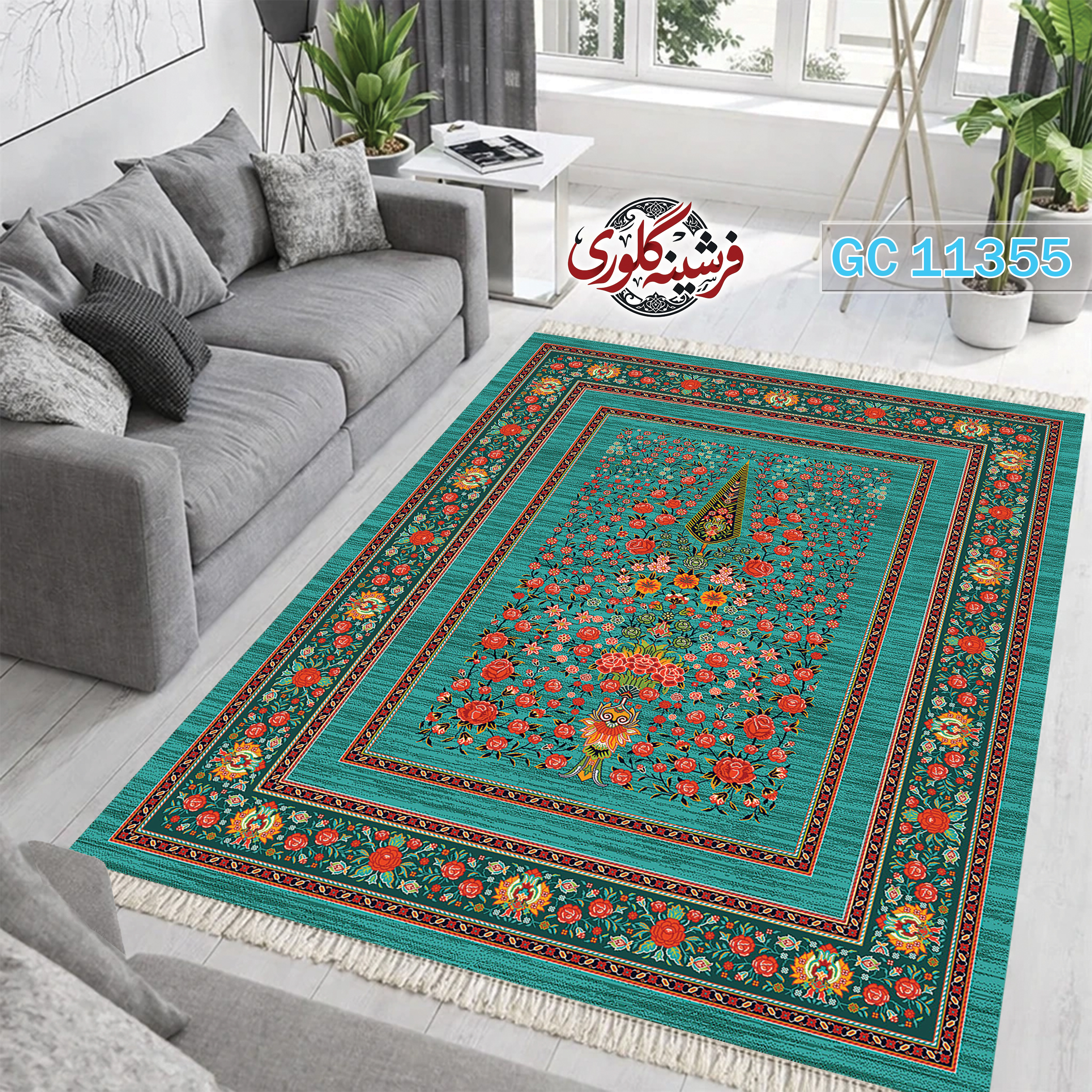 فرشینه طرح فرش مخمل هازان ترک قابل شست و شو و ضد پرزدهی کد GC-11355