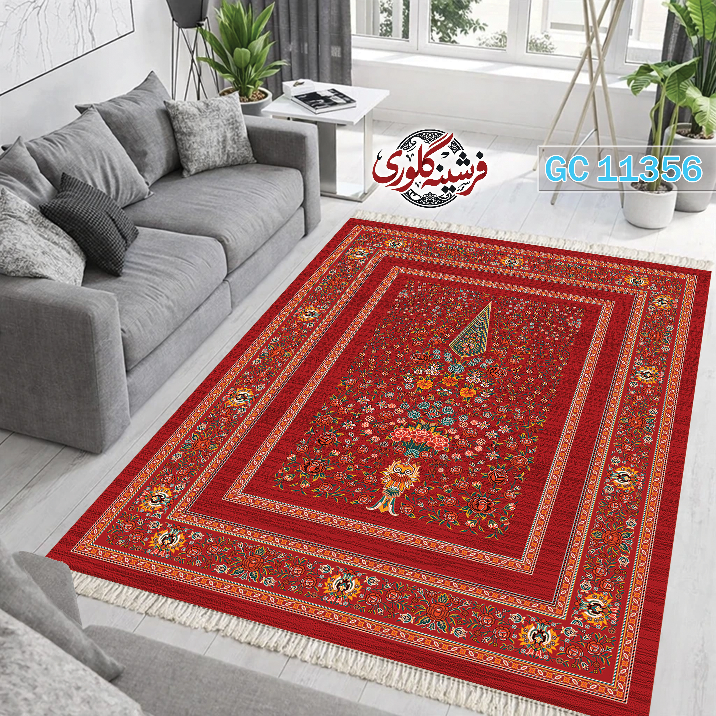 فرشینه طرح فرش مخمل هازان ترک قابل شست و شو و ضد پرزدهی کد GC-11356