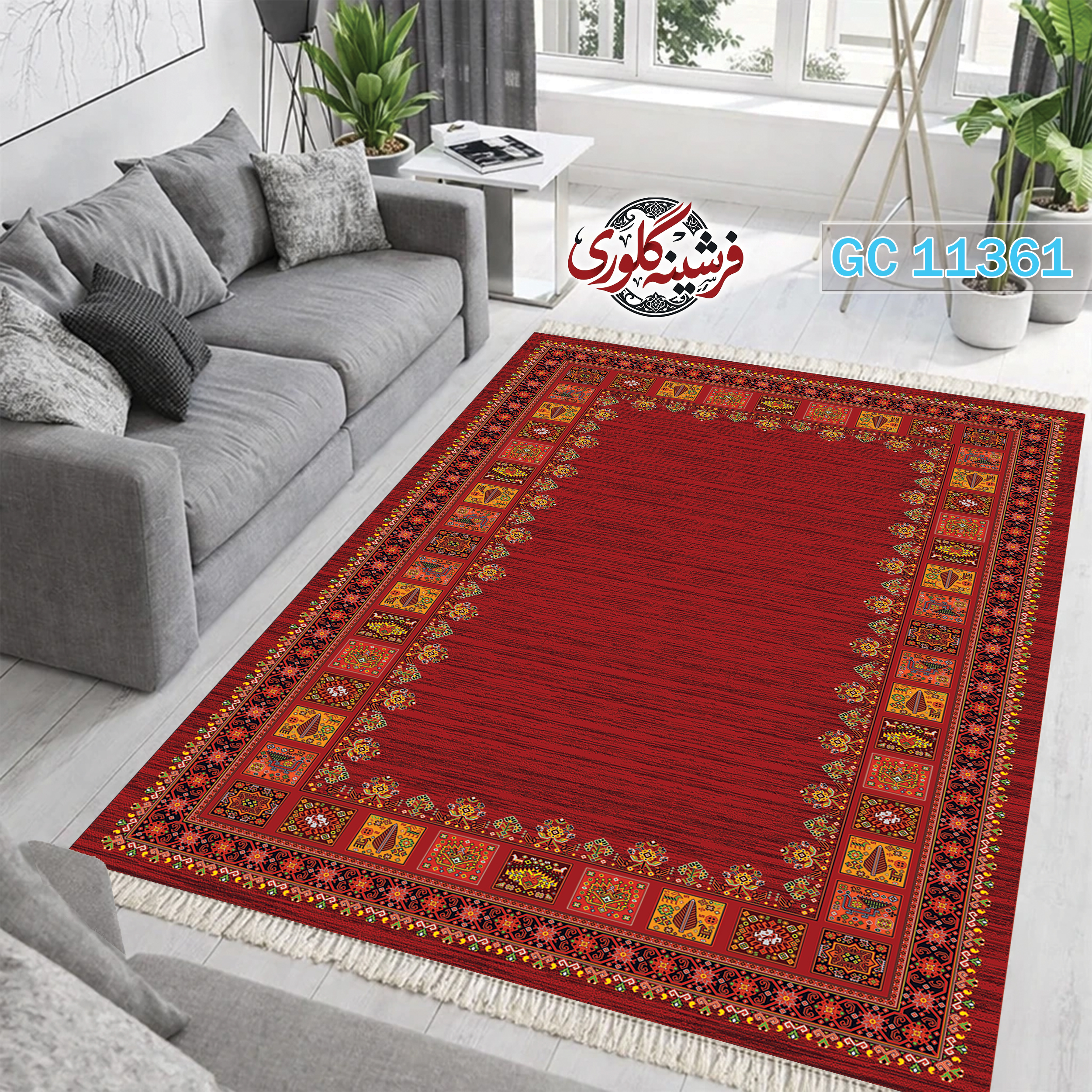 فرشینه طرح فرش مخمل هازان ترک قابل شست و شو و ضد پرزدهی کد GC-11361
