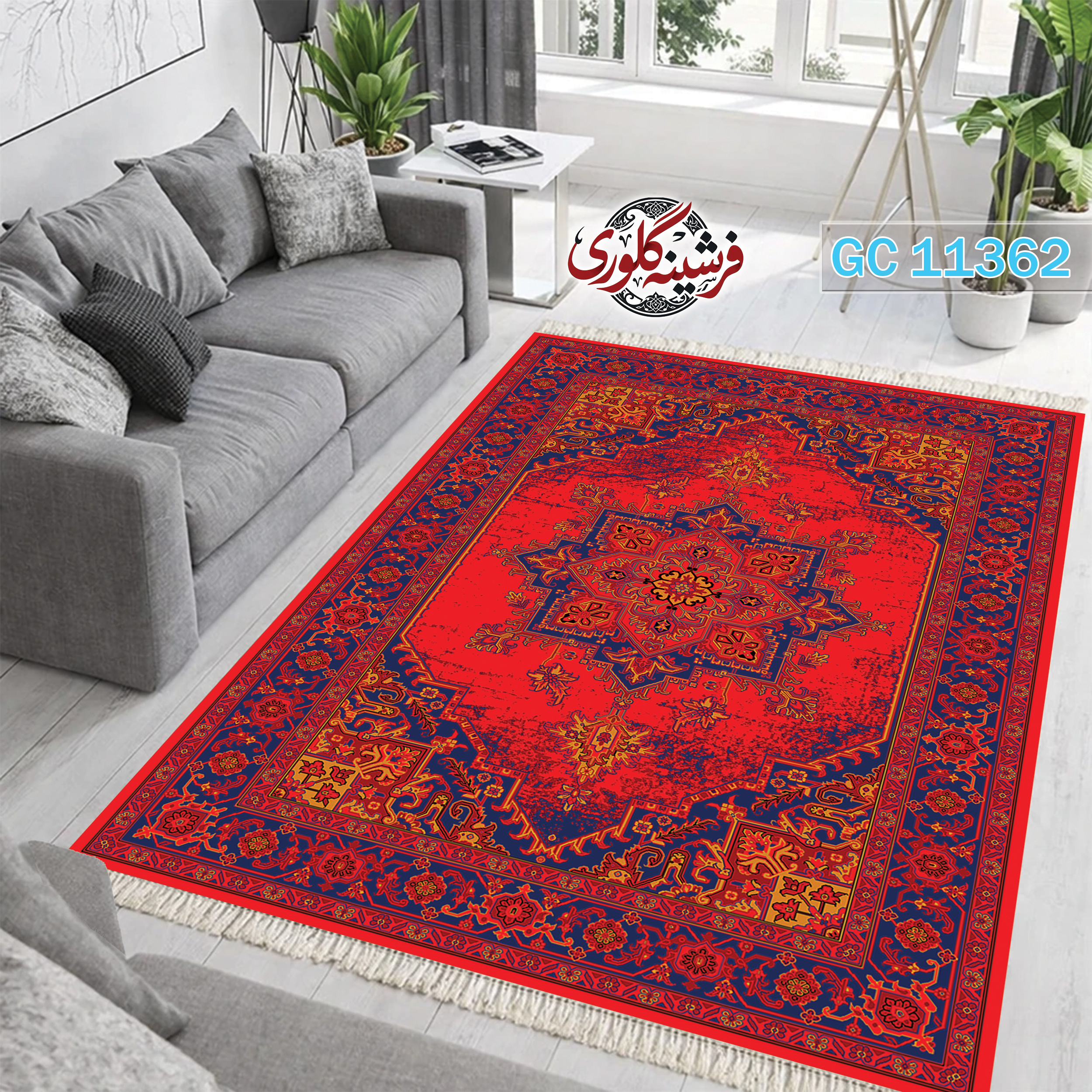 فرشینه طرح فرش مخمل هازان ترک قابل شست و شو و ضد پرزدهی کد GC-11362