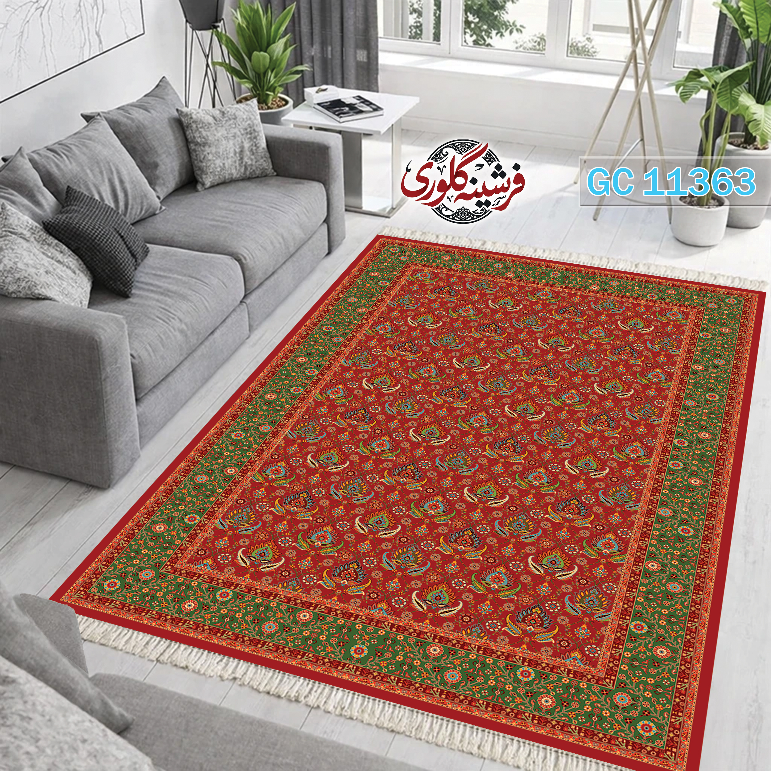 فرشینه طرح فرش مخمل هازان ترک قابل شست و شو و ضد پرزدهی کد GC-11363