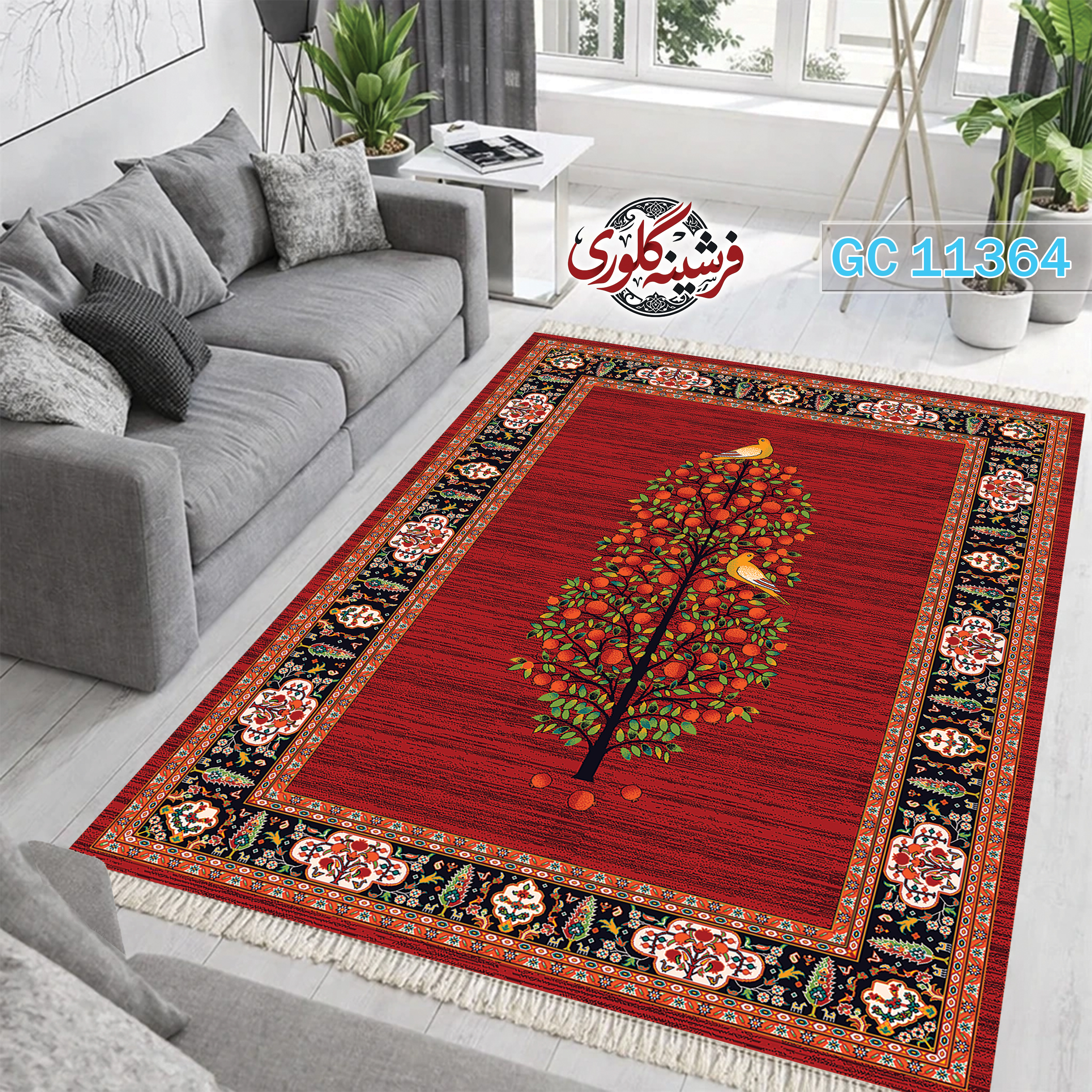 فرشینه طرح فرش مخمل هازان ترک قابل شست و شو و ضد پرزدهی کد GC-11364