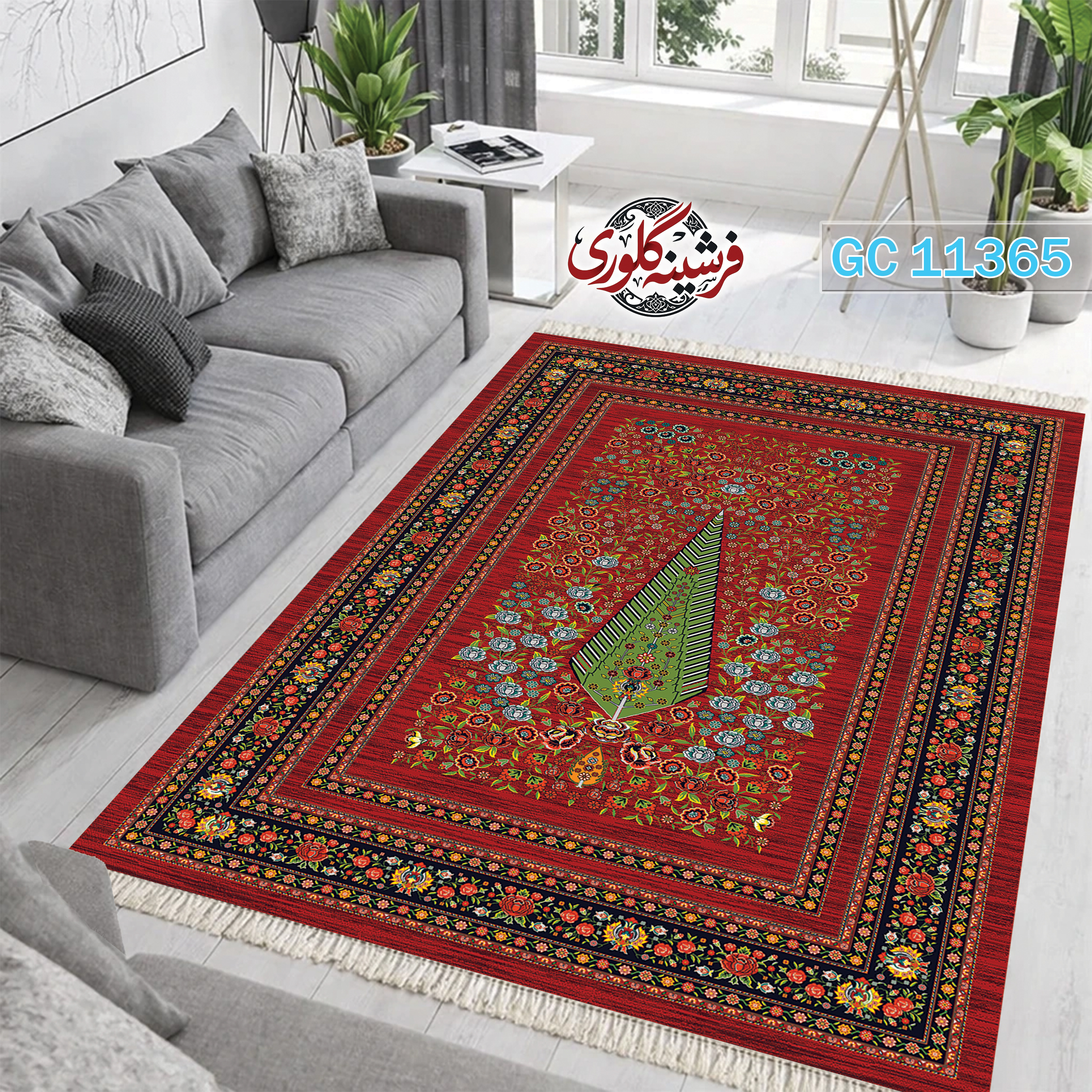 فرشینه طرح فرش مخمل هازان ترک قابل شست و شو و ضد پرزدهی کد GC-11365