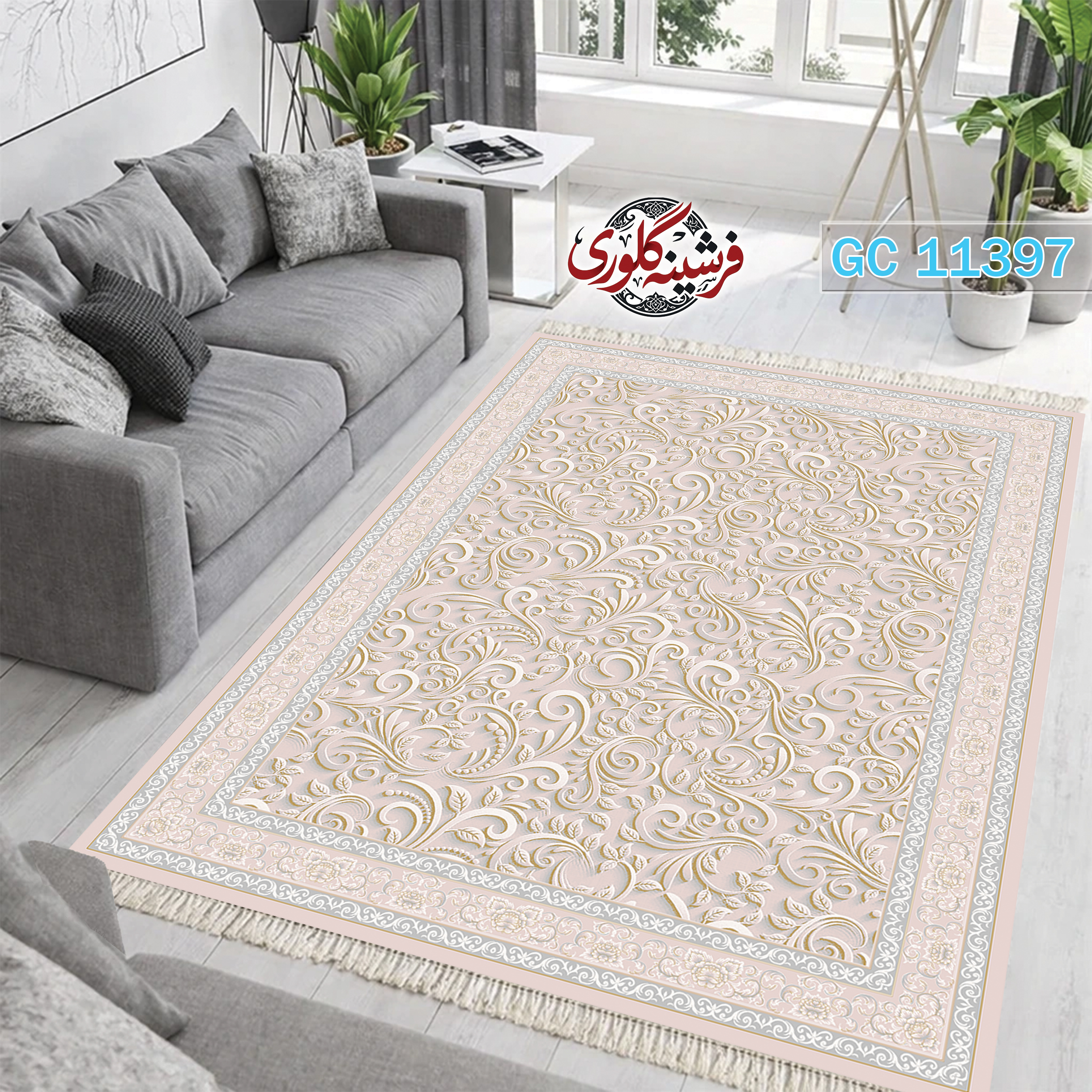 فرشینه طرح فرش مخمل هازان ترک قابل شست و شو و ضد پرزدهی کد GC-11397