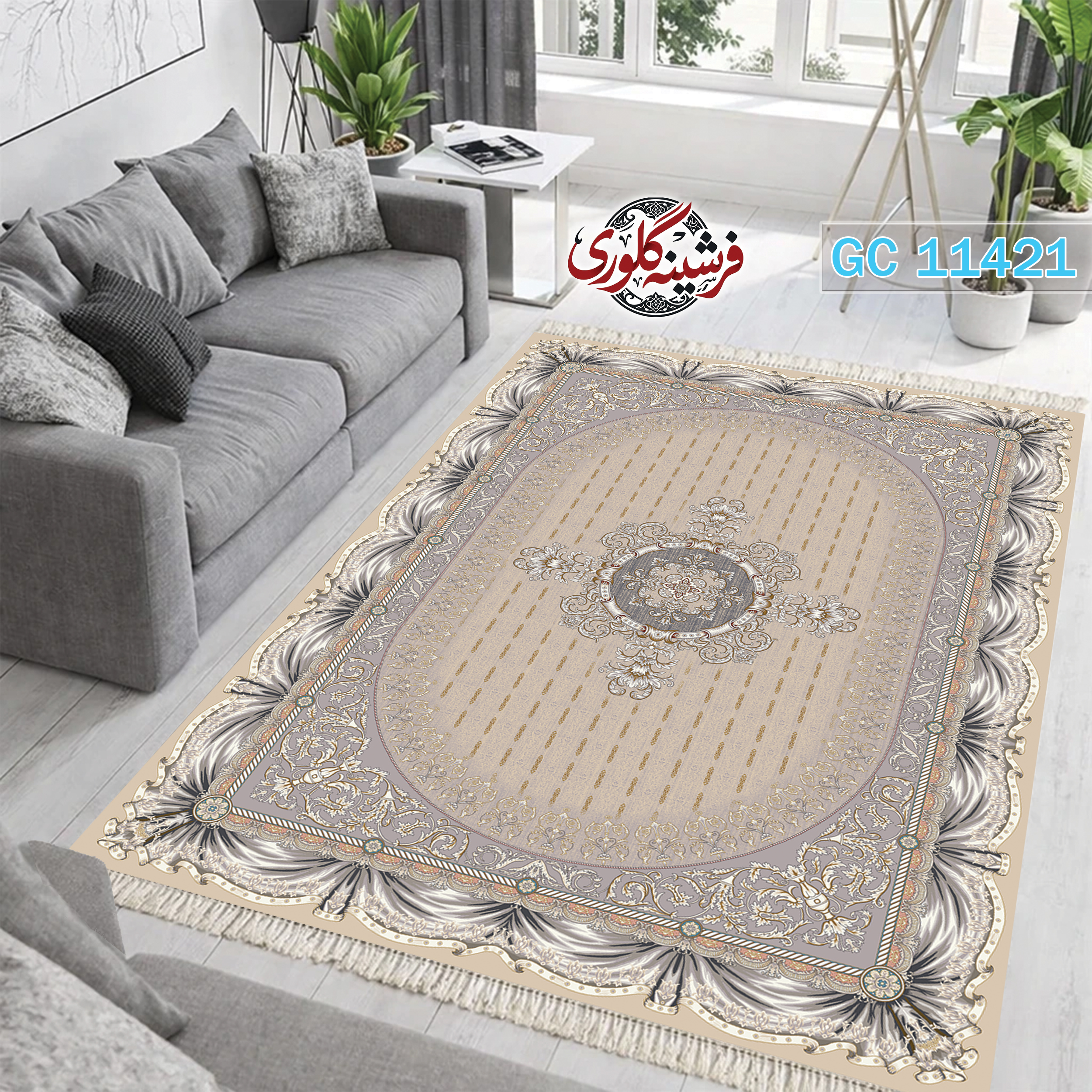 فرشینه طرح فرش مخمل هازان ترک قابل شست و شو و ضد پرزدهی کد GC-11421