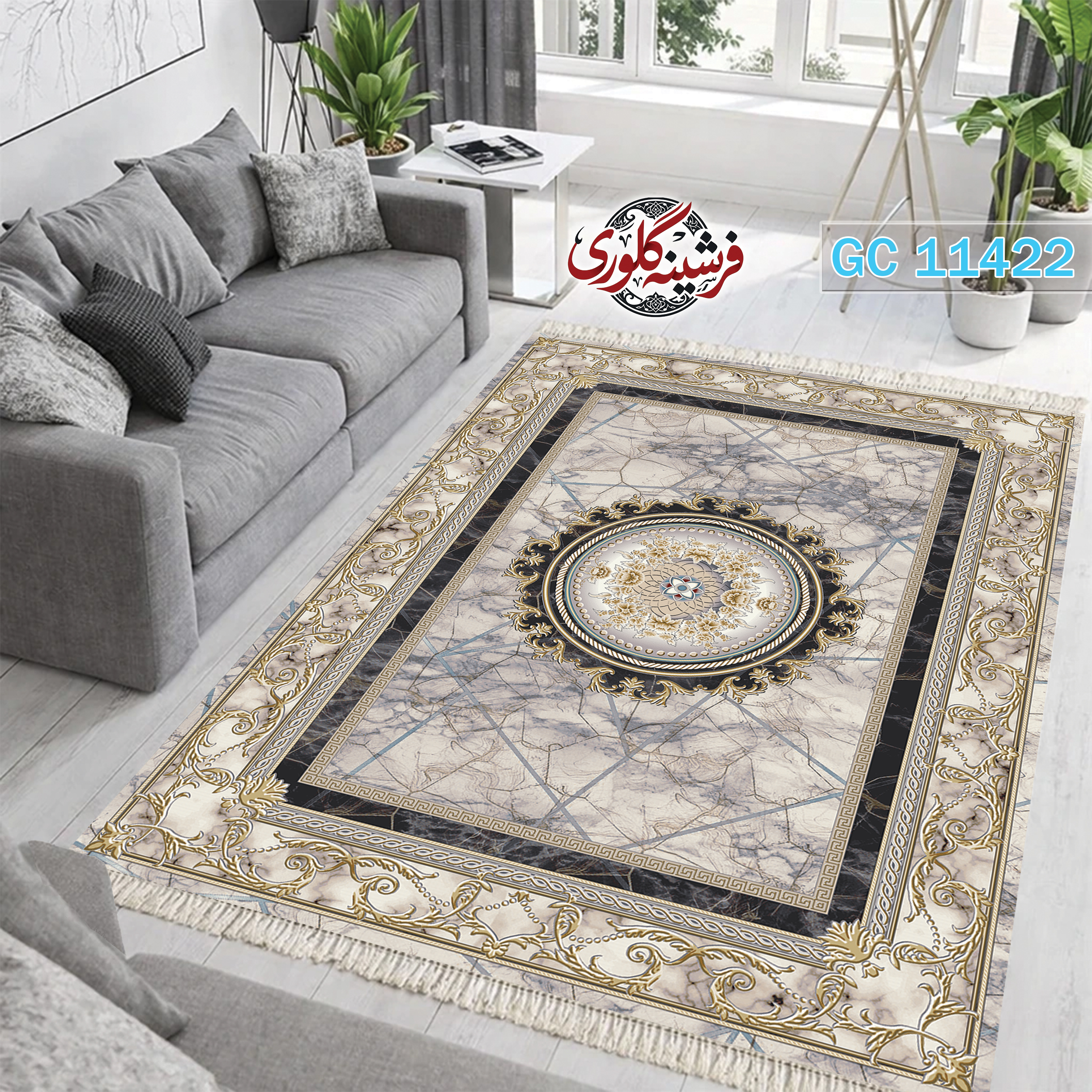فرشینه طرح فرش مخمل هازان ترک قابل شست و شو و ضد پرزدهی کد GC-11422