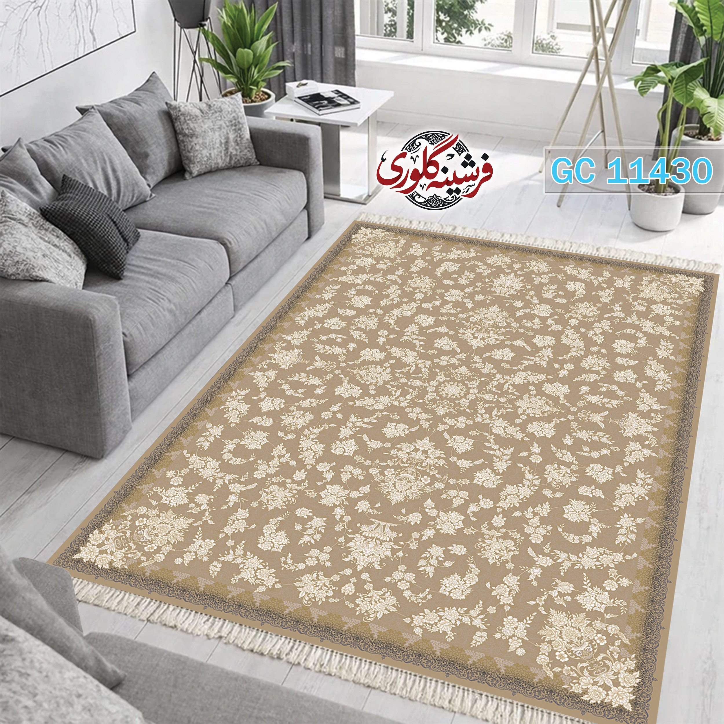 فرشینه طرح فرش مخمل هازان ترک قابل شست و شو و ضد پرزدهی کد GC-11430