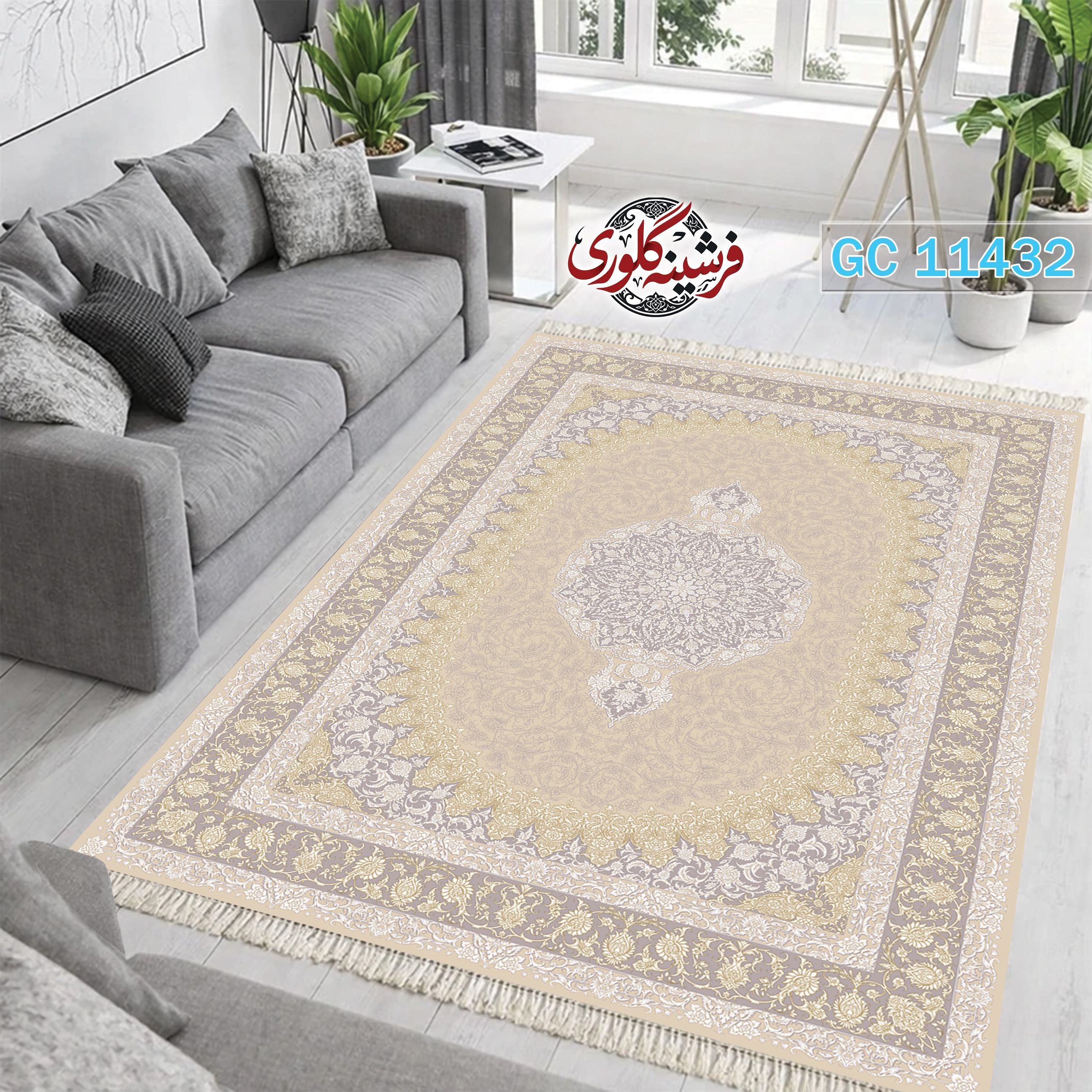 فرشینه طرح فرش مخمل هازان ترک قابل شست و شو و ضد پرزدهی کد GC-11432