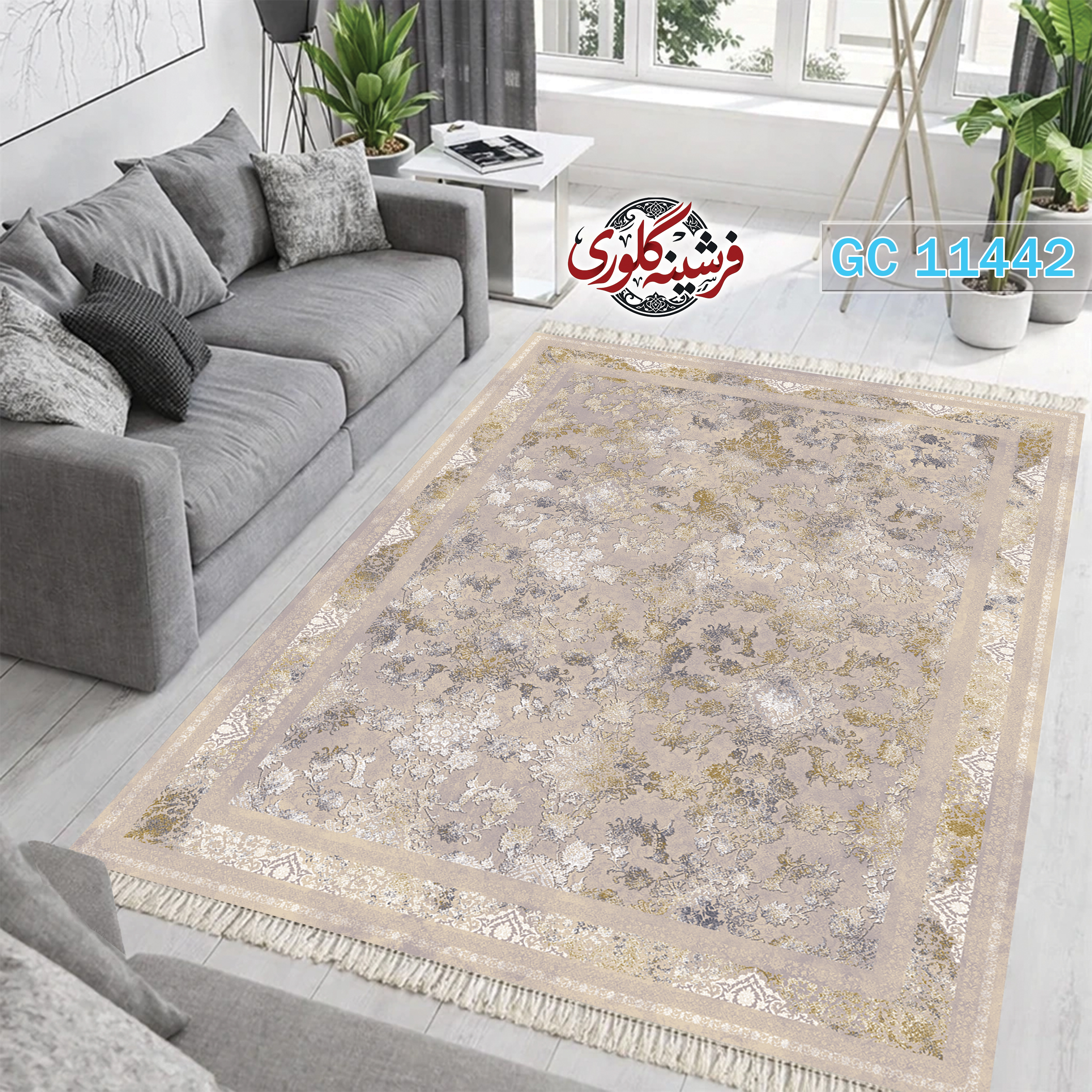 فرشینه طرح فرش مخمل هازان ترک قابل شست و شو و ضد پرزدهی کد GC-11442