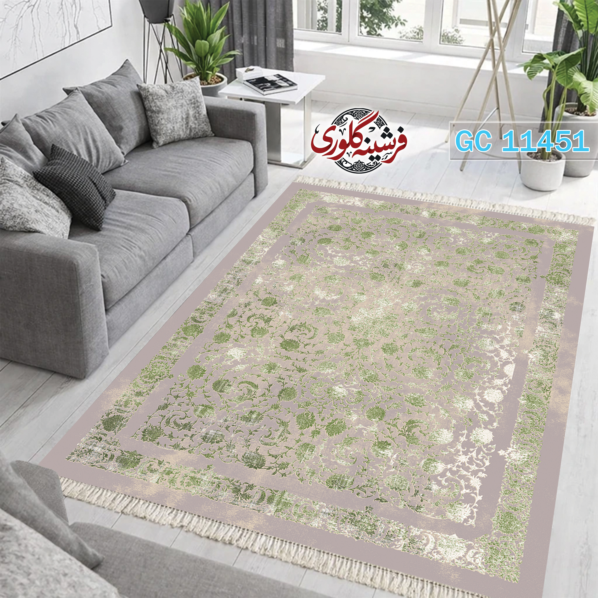 فرشینه طرح فرش مخمل هازان ترک قابل شست و شو و ضد پرزدهی کد GC-11451