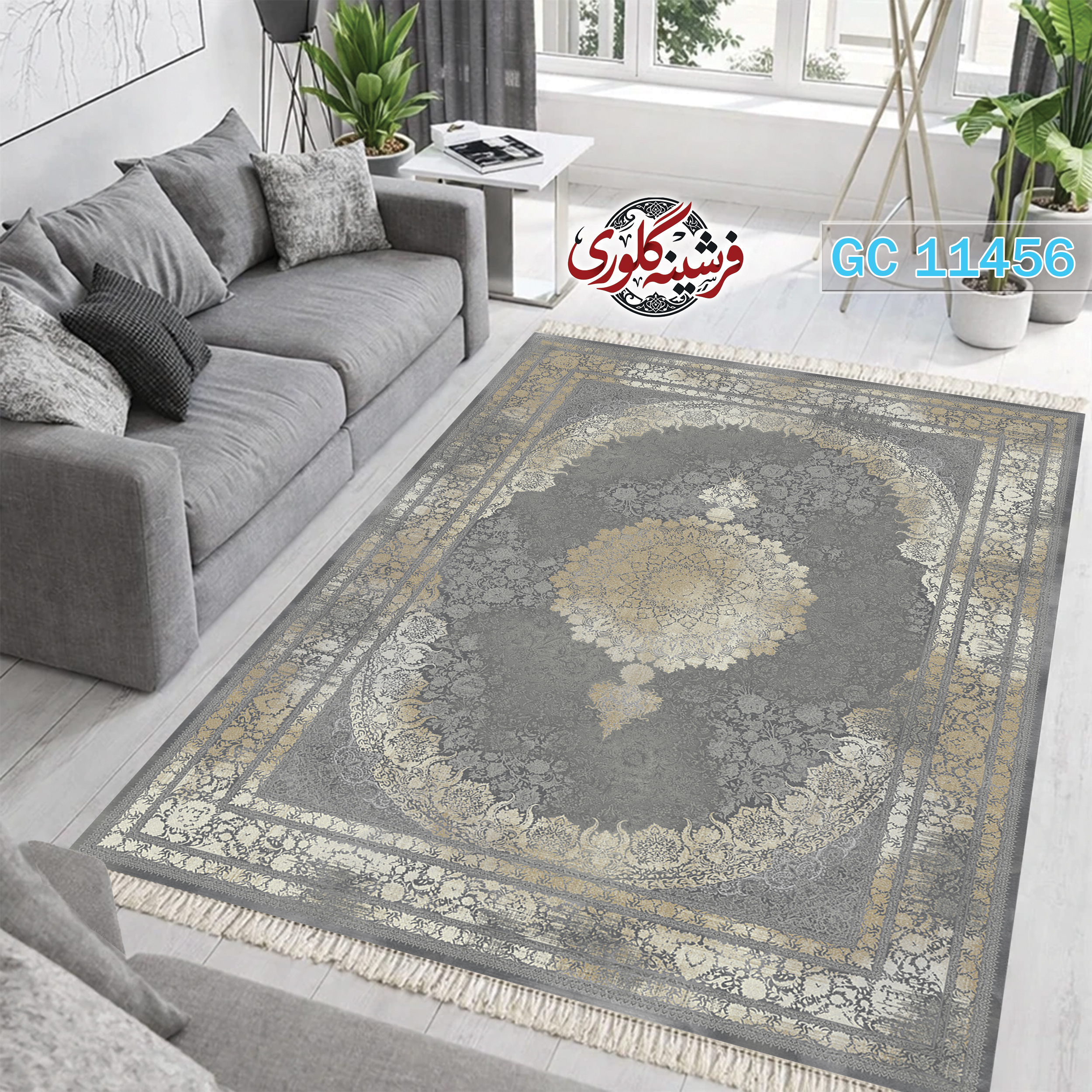 فرشینه طرح فرش مخمل هازان ترک قابل شست و شو و ضد پرزدهی کد GC-11456