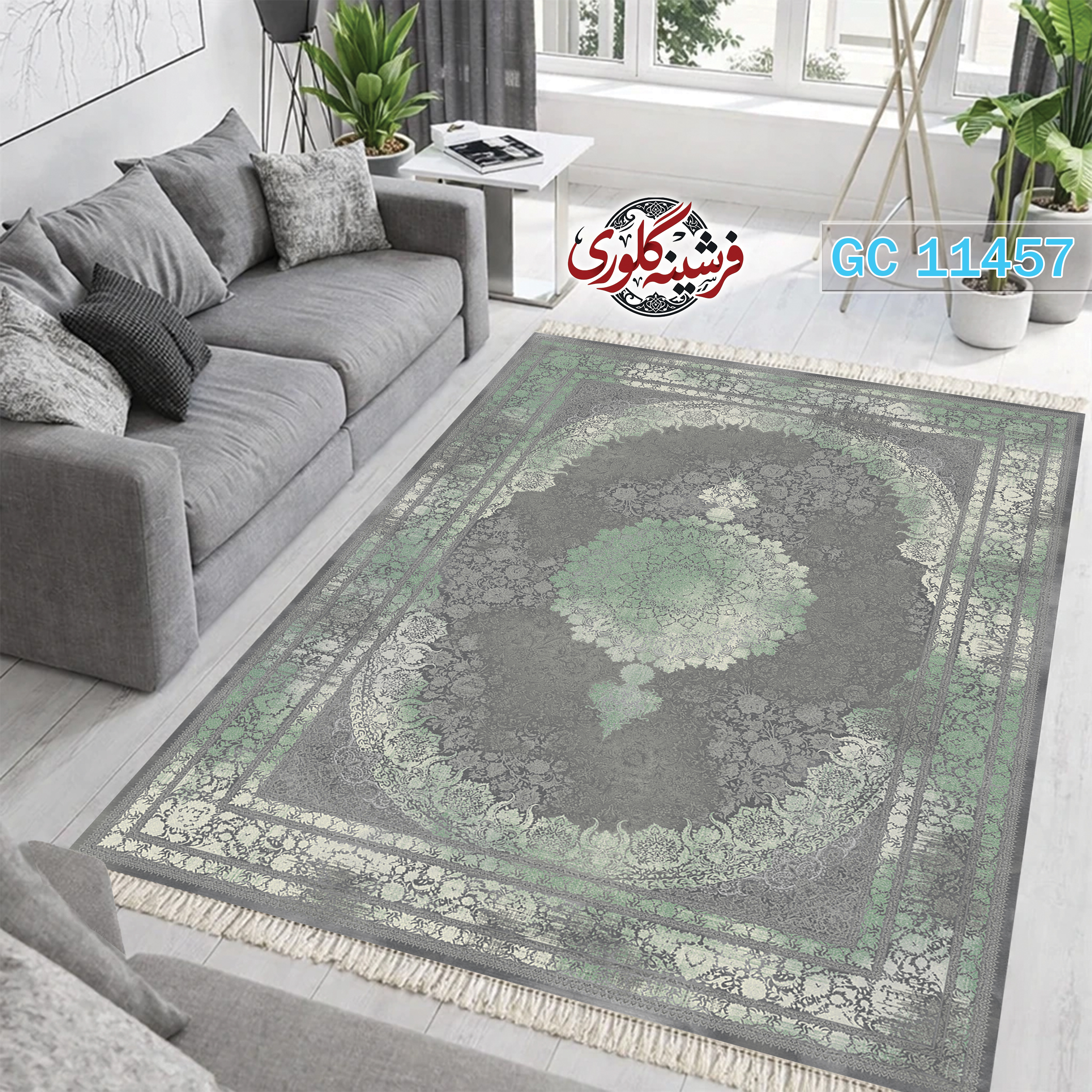 فرشینه طرح فرش مخمل هازان ترک قابل شست و شو و ضد پرزدهی کد GC-11457