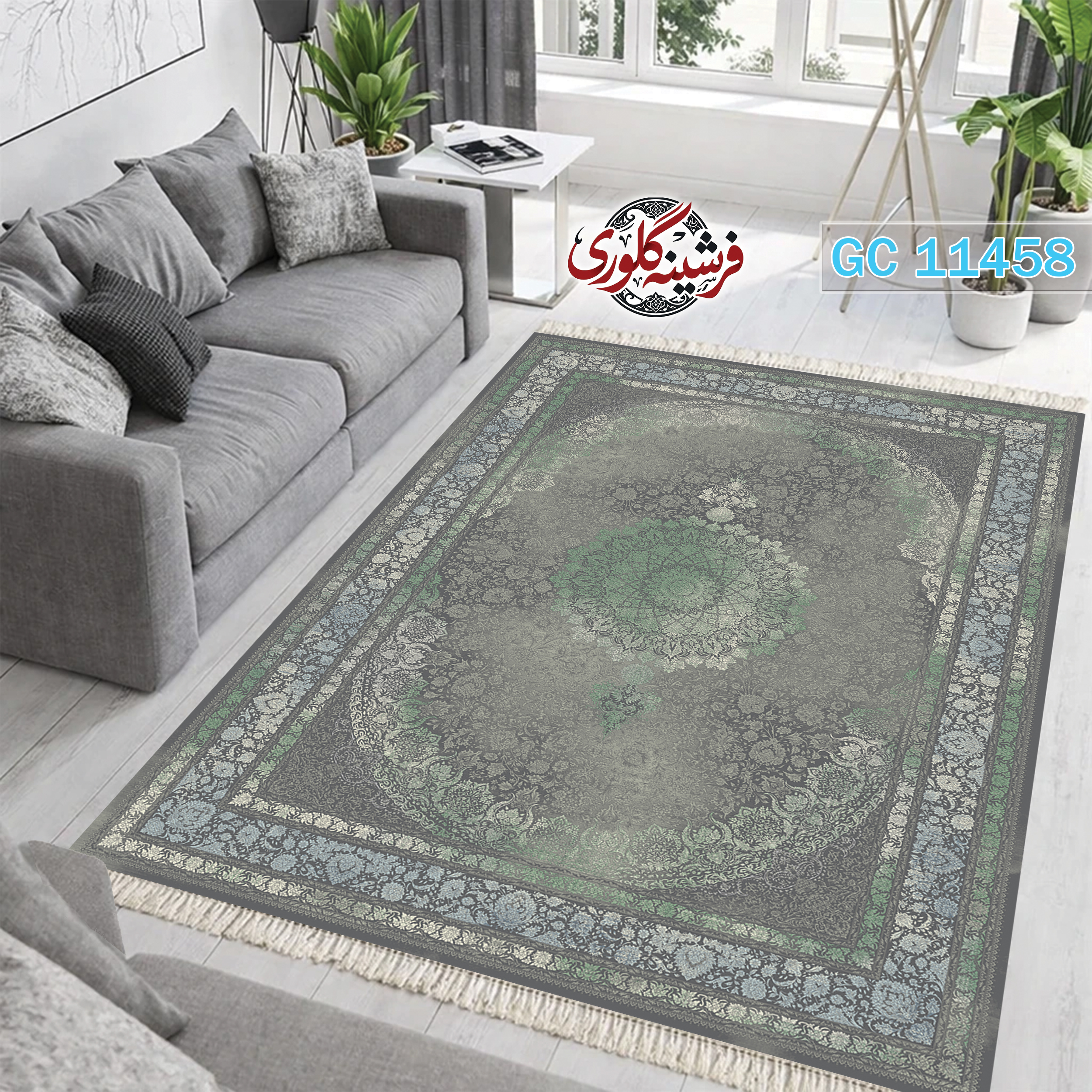فرشینه طرح فرش مخمل هازان ترک قابل شست و شو و ضد پرزدهی کد GC-11458