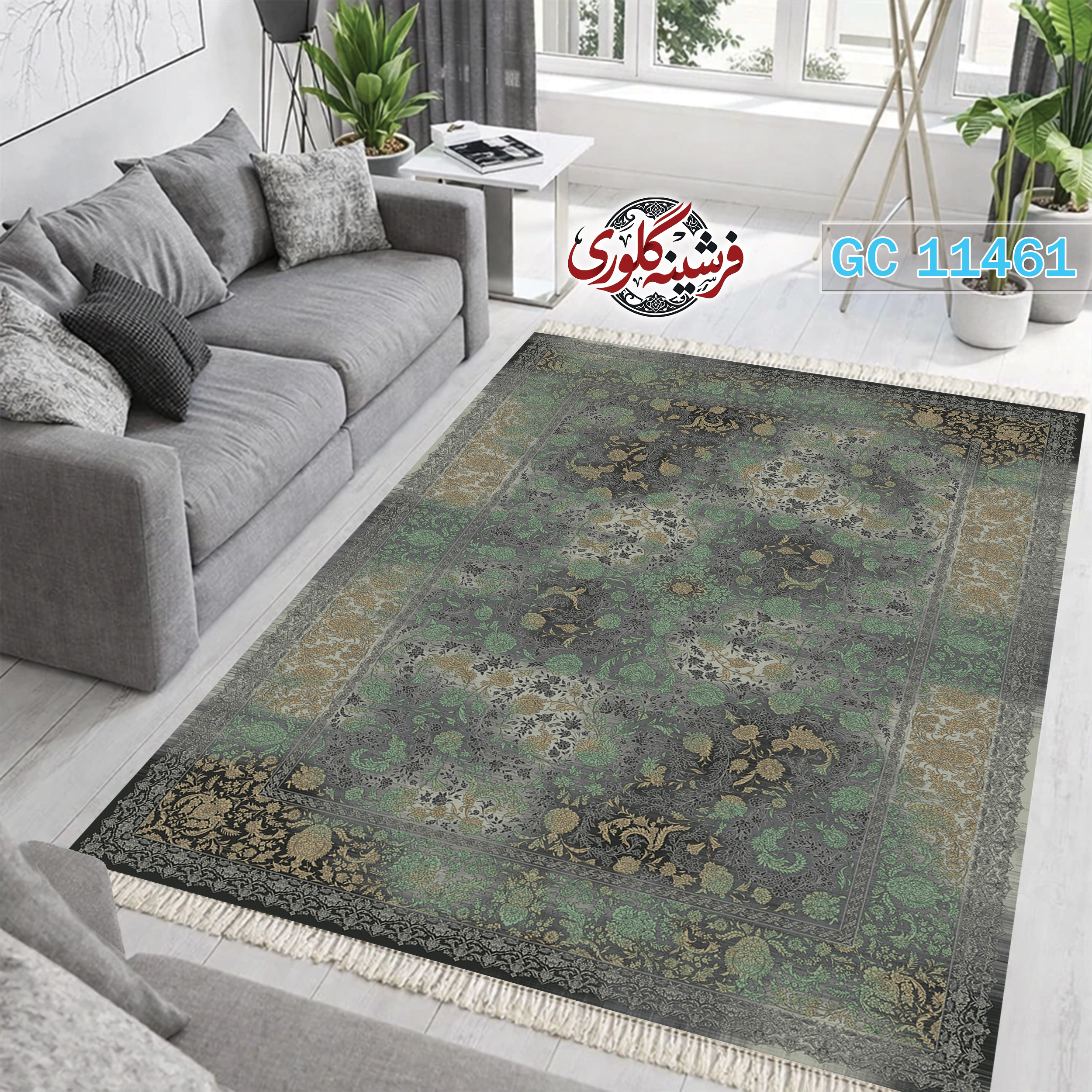 فرشینه طرح فرش مخمل هازان ترک قابل شست و شو و ضد پرزدهی کد GC-11461