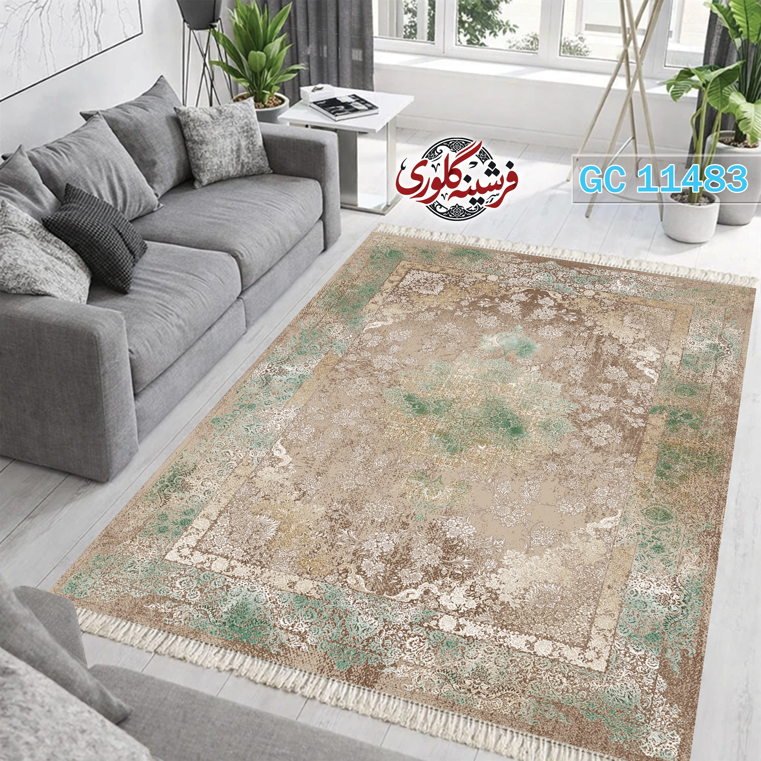 فرشینه طرح فرش مخمل هازان ترک قابل شست و شو و ضد پرزدهی کد GC-11483