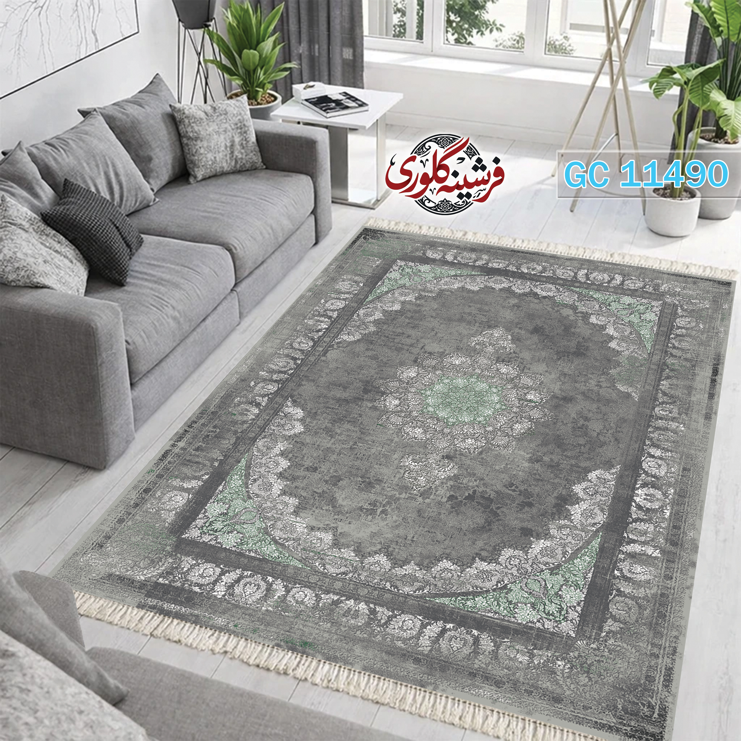 فرشینه طرح فرش مخمل هازان ترک قابل شست و شو و ضد پرزدهی کد GC-11490