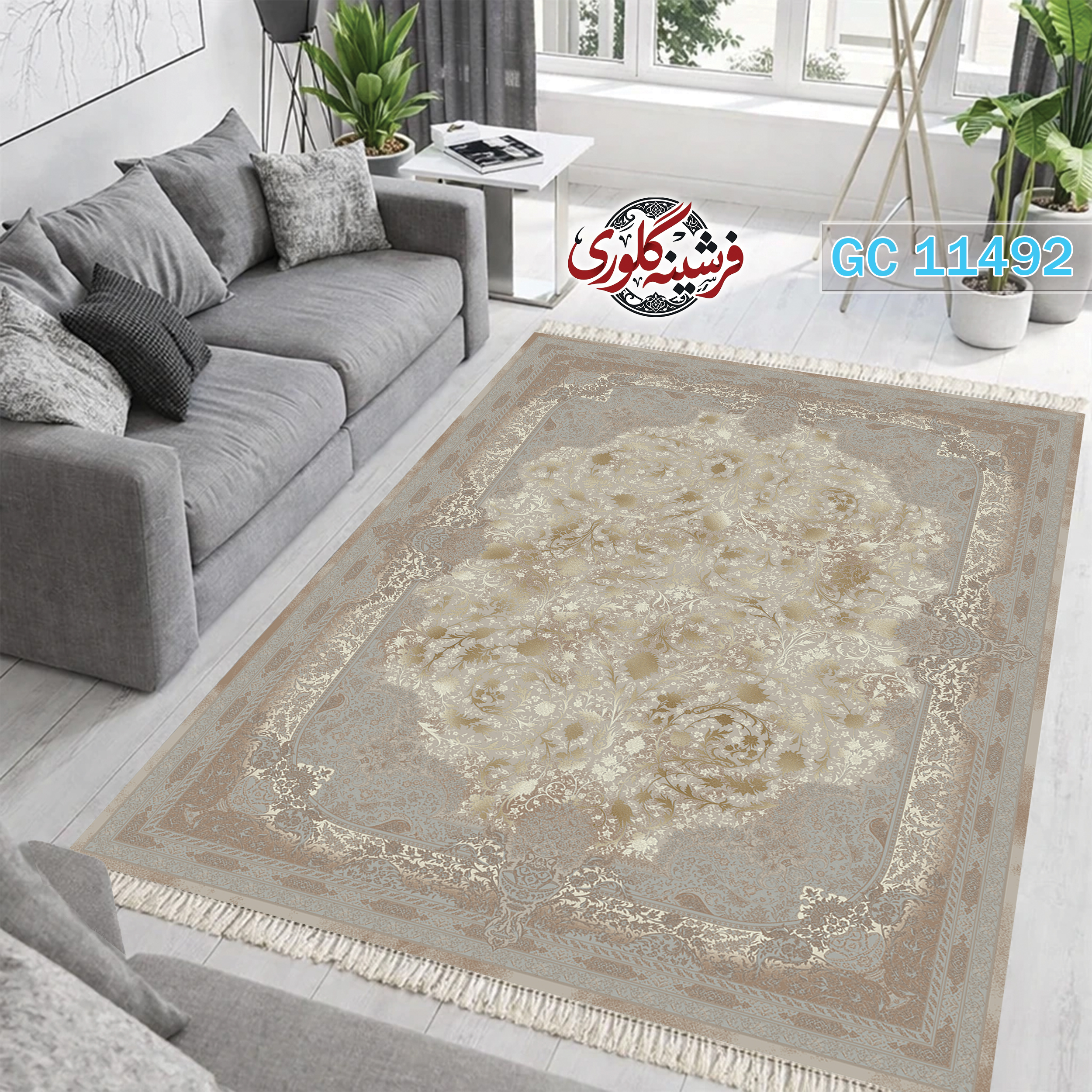 فرشینه طرح فرش مخمل هازان ترک قابل شست و شو و ضد پرزدهی کد GC-11492