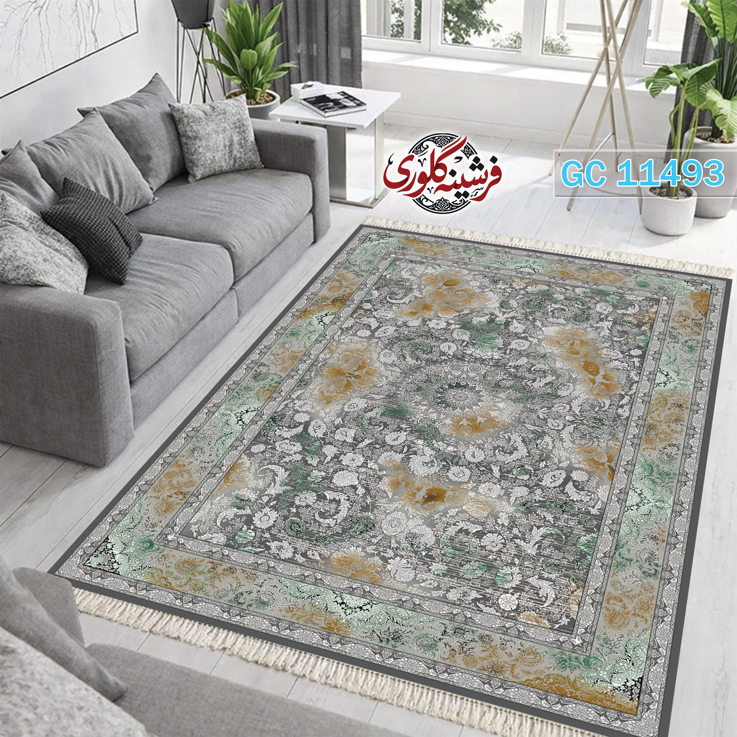 فرشینه طرح فرش مخمل هازان ترک قابل شست و شو و ضد پرزدهی کد GC-11493