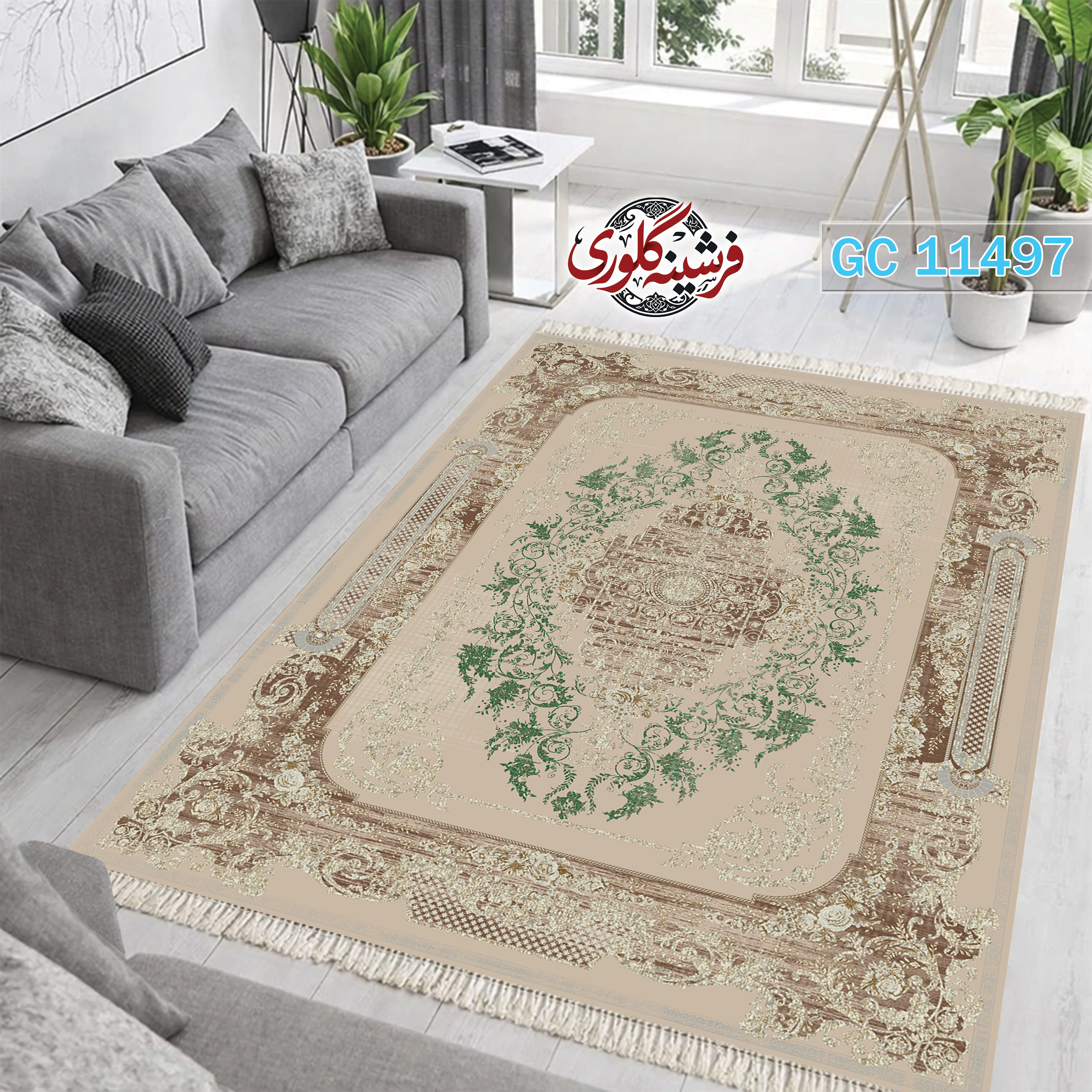 فرشینه طرح فرش مخمل هازان ترک قابل شست و شو و ضد پرزدهی کد GC-11497