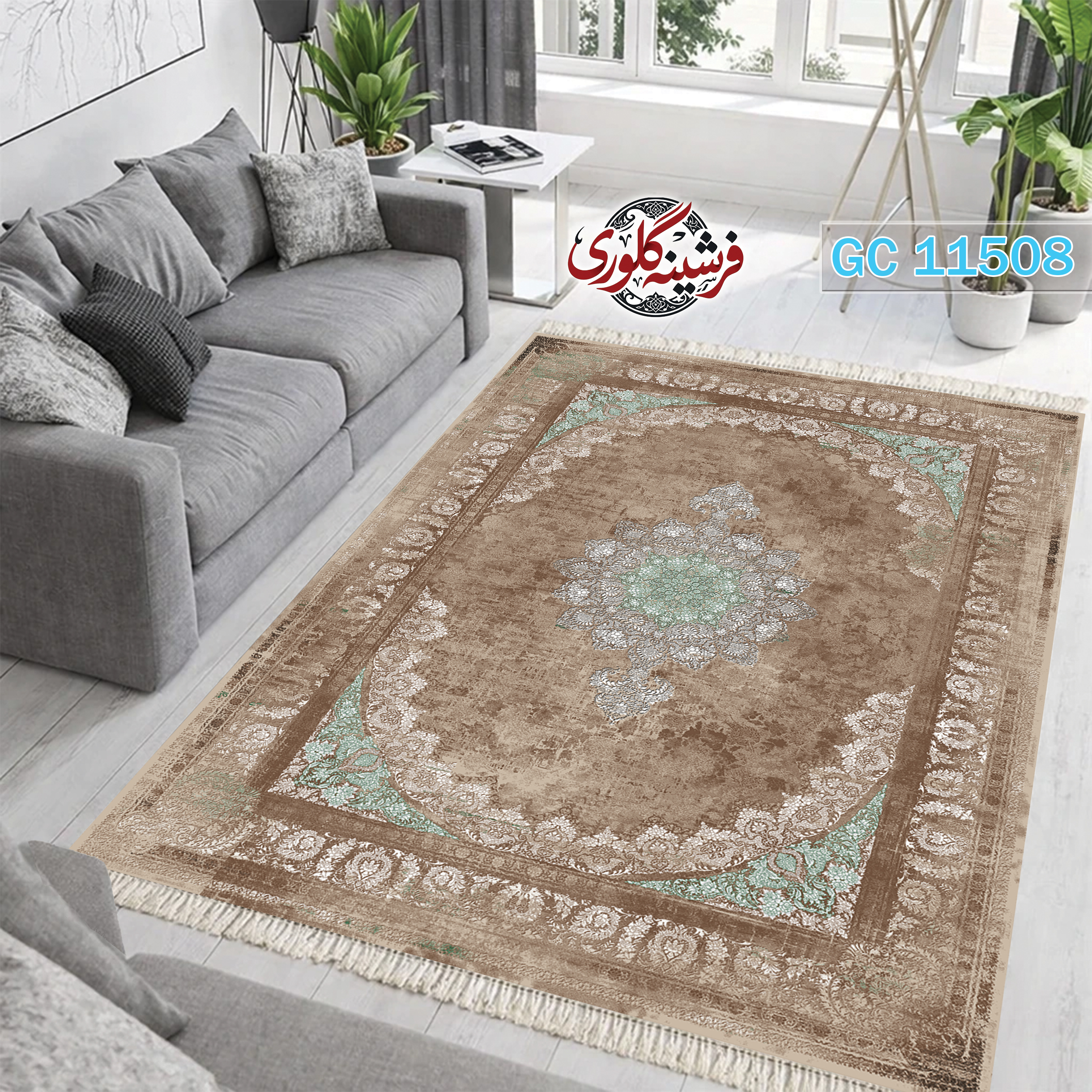 فرشینه طرح فرش مخمل هازان ترک قابل شست و شو و ضد پرزدهی کد GC-11508