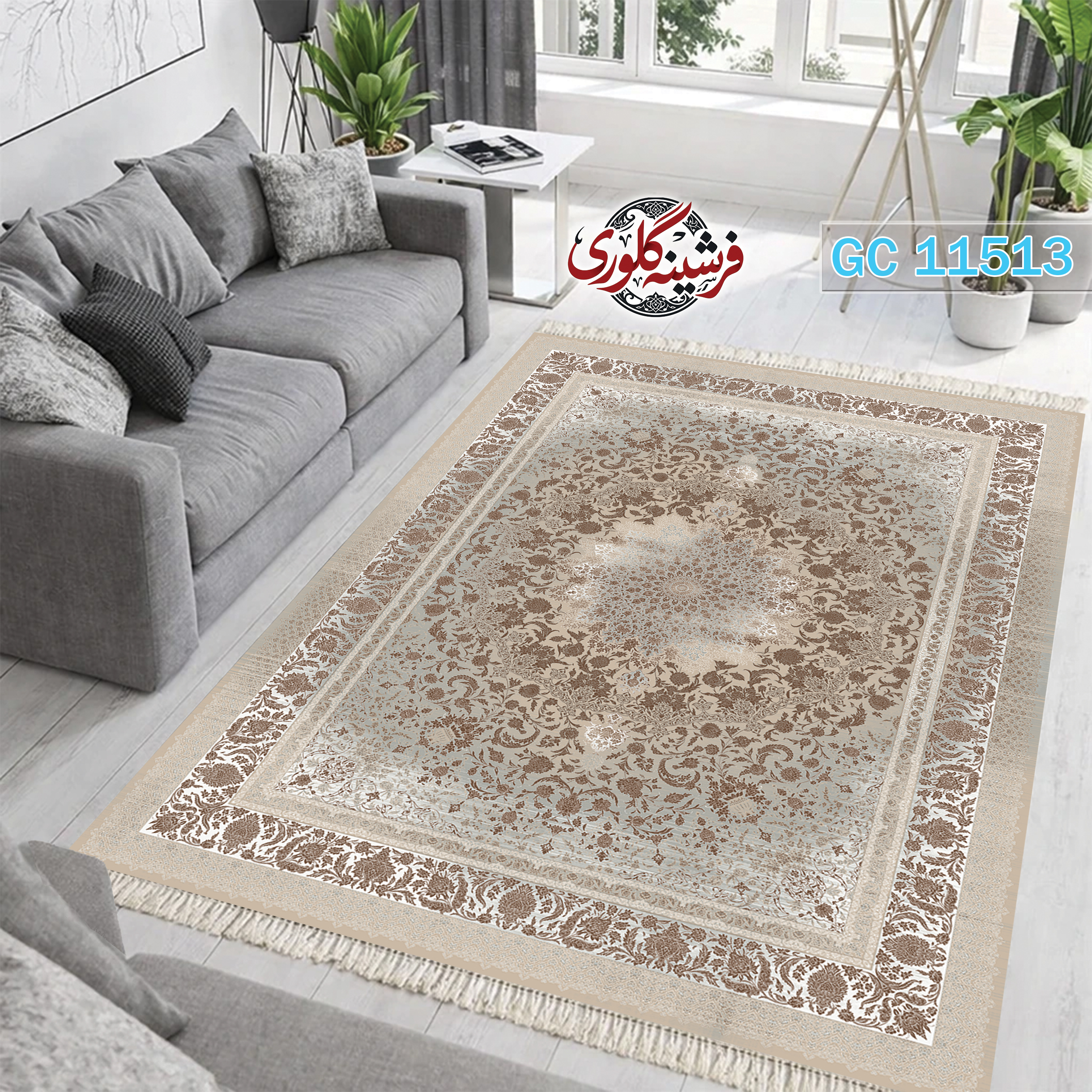 فرشینه طرح فرش مخمل هازان ترک قابل شست و شو و ضد پرزدهی کد GC-1153