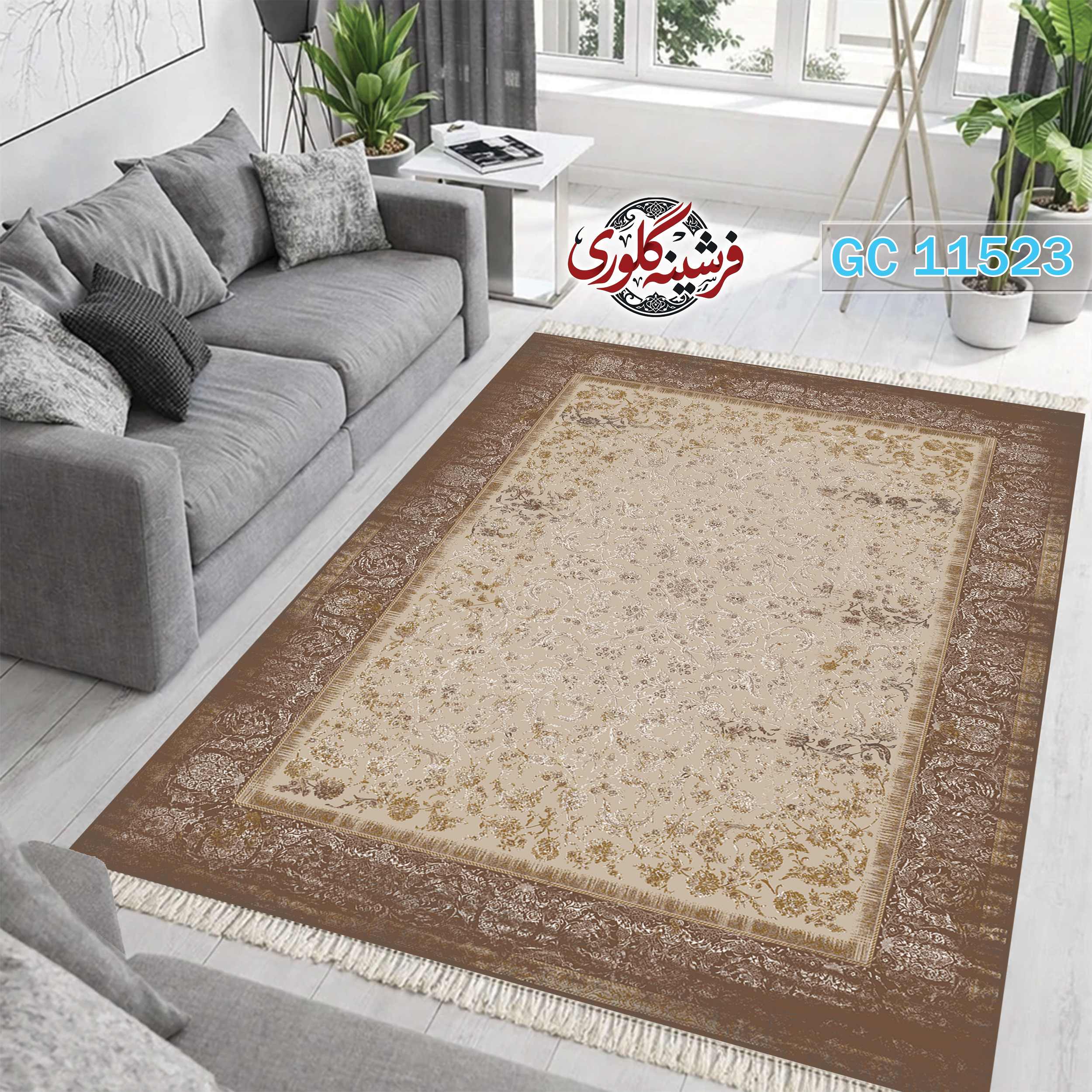 فرشینه طرح فرش مخمل هازان ترک قابل شست و شو و ضد پرزدهی کد GC-11523