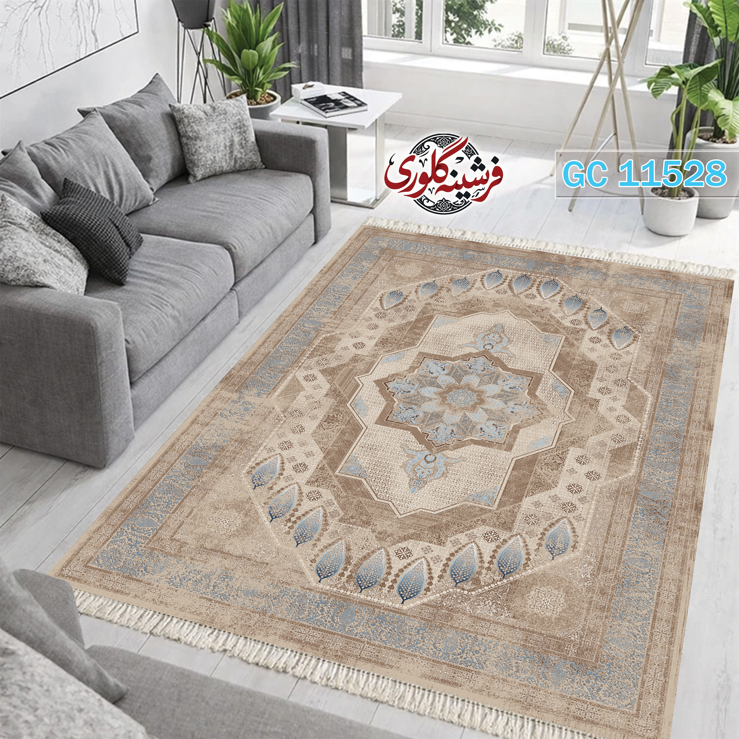 فرشینه طرح فرش مخمل هازان ترک قابل شست و شو و ضد پرزدهی کد GC-11528