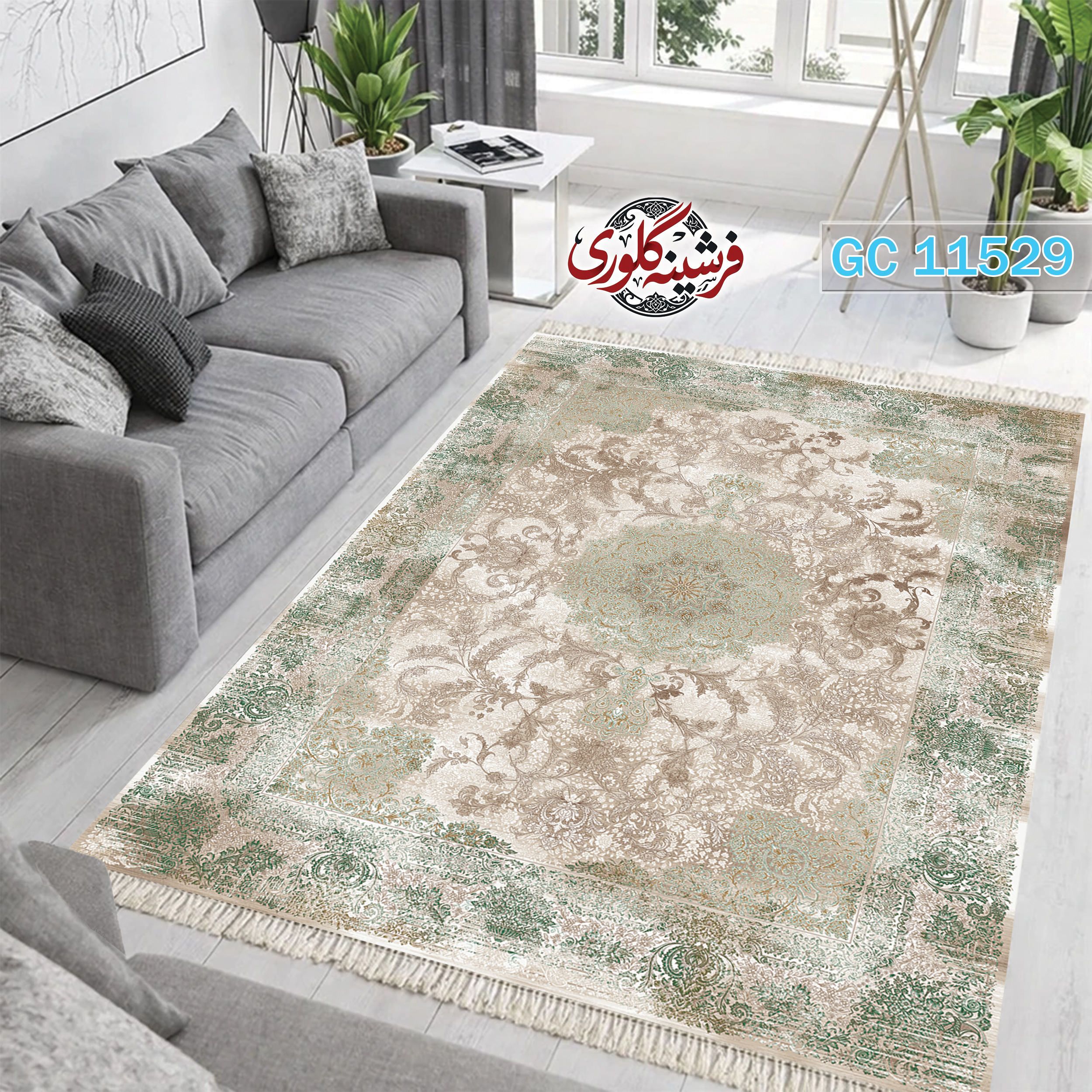 فرشینه طرح فرش مخمل هازان ترک قابل شست و شو و ضد پرزدهی کد GC-11529