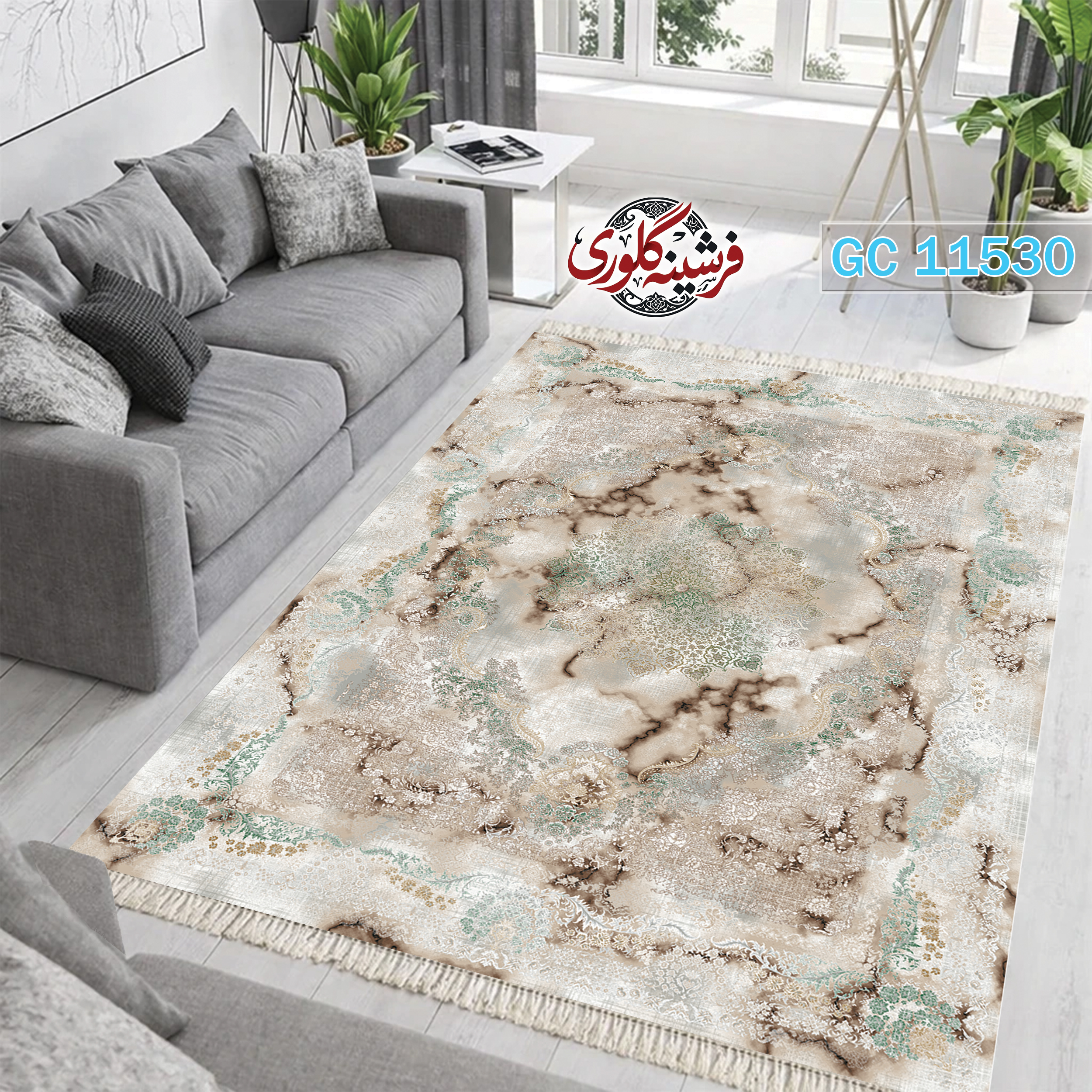 فرشینه طرح فرش مخمل هازان ترک قابل شست و شو و ضد پرزدهی کد GC-11530