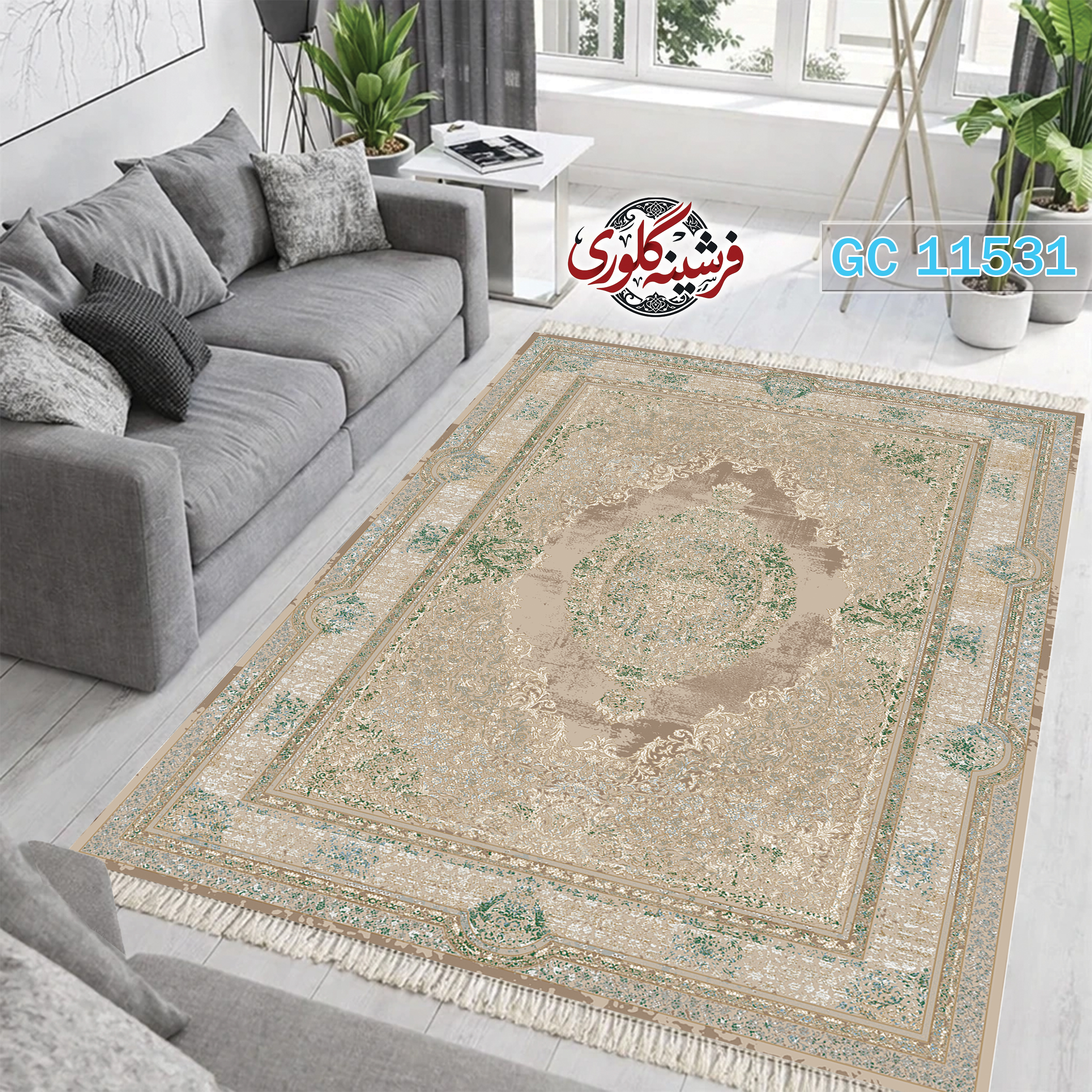 فرشینه طرح فرش مخمل هازان ترک قابل شست و شو و ضد پرزدهی کد GC-11531