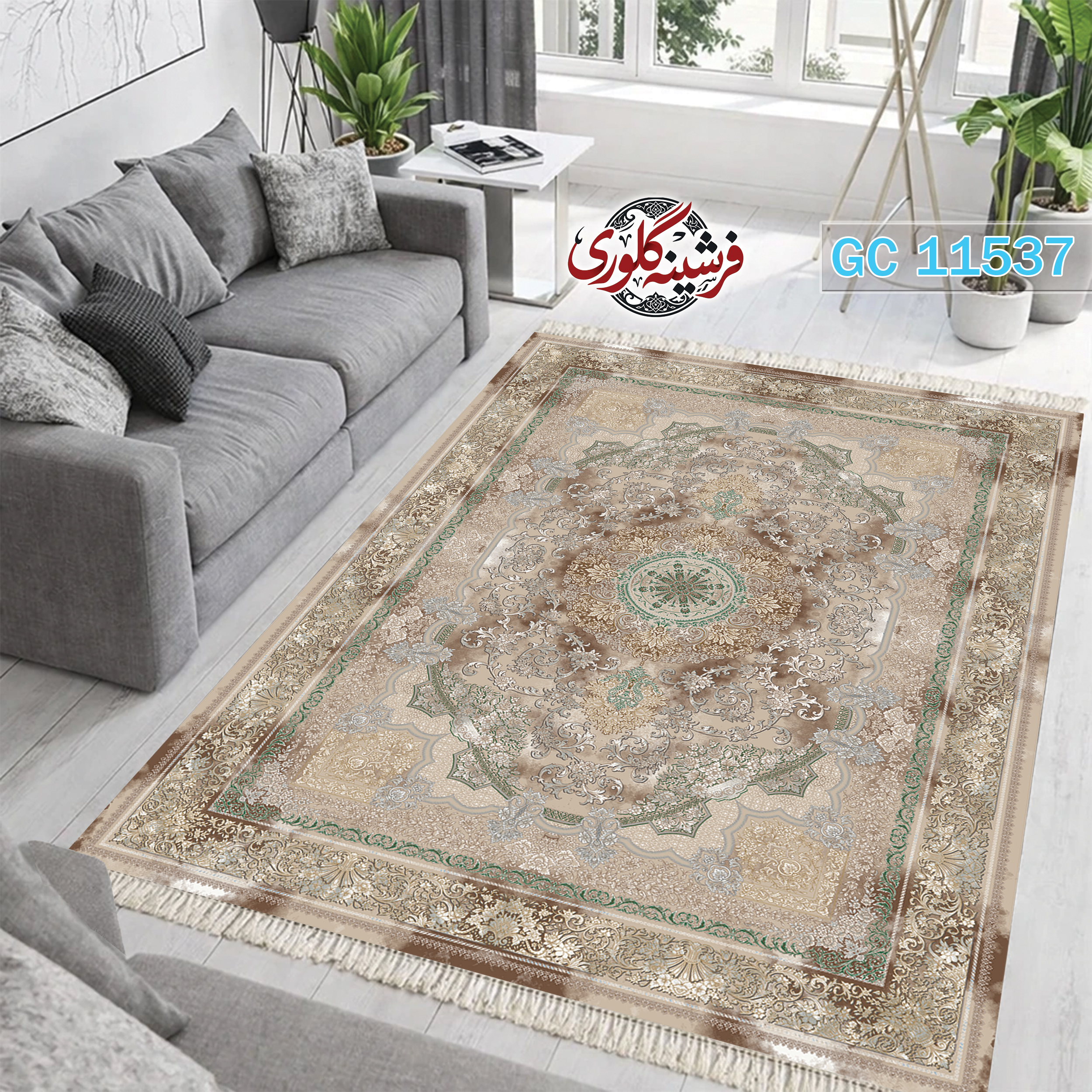 فرشینه طرح فرش مخمل هازان ترک قابل شست و شو و ضد پرزدهی کد GC-11537