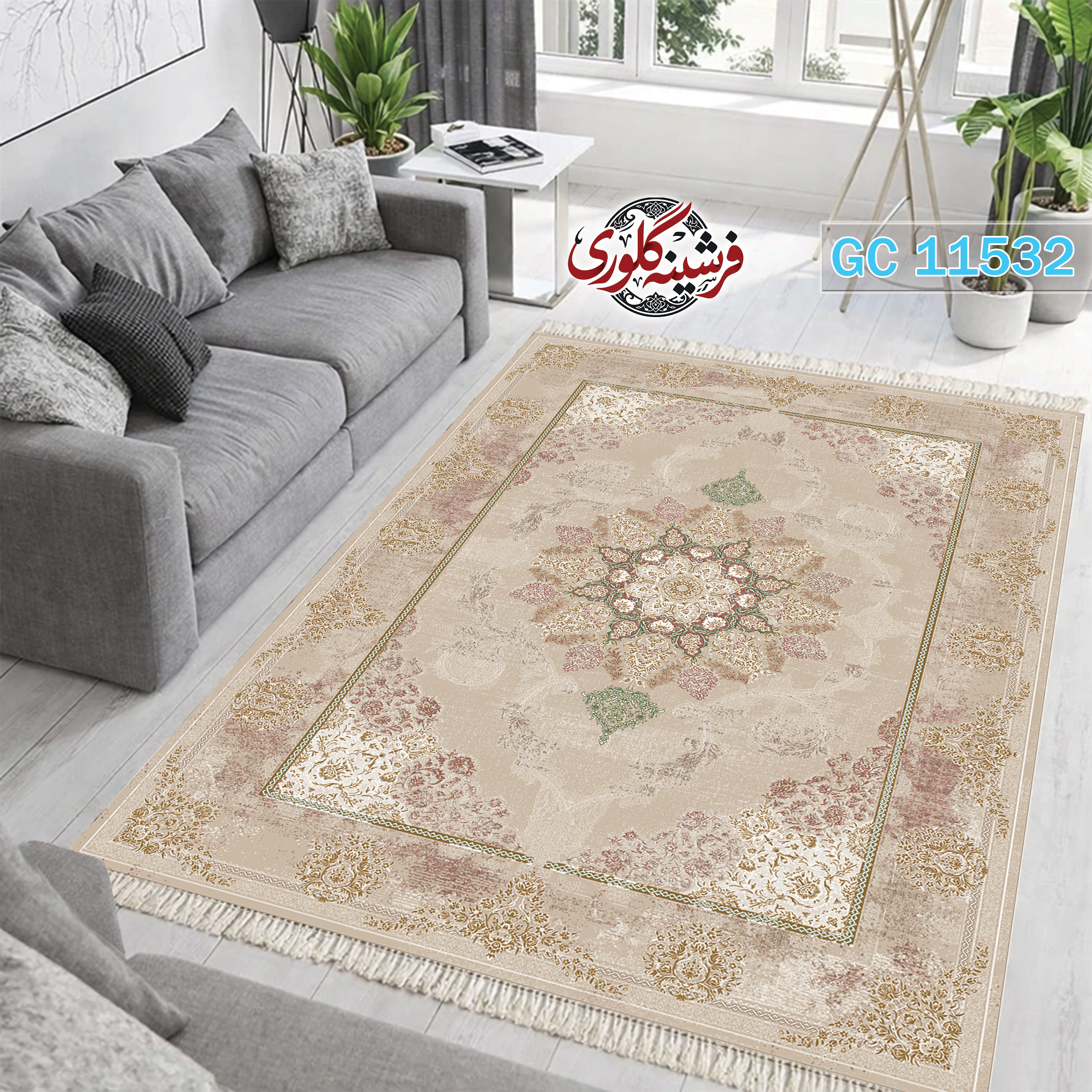 فرشینه طرح فرش مخمل هازان ترک قابل شست و شو و ضد پرزدهی کد GC-11532