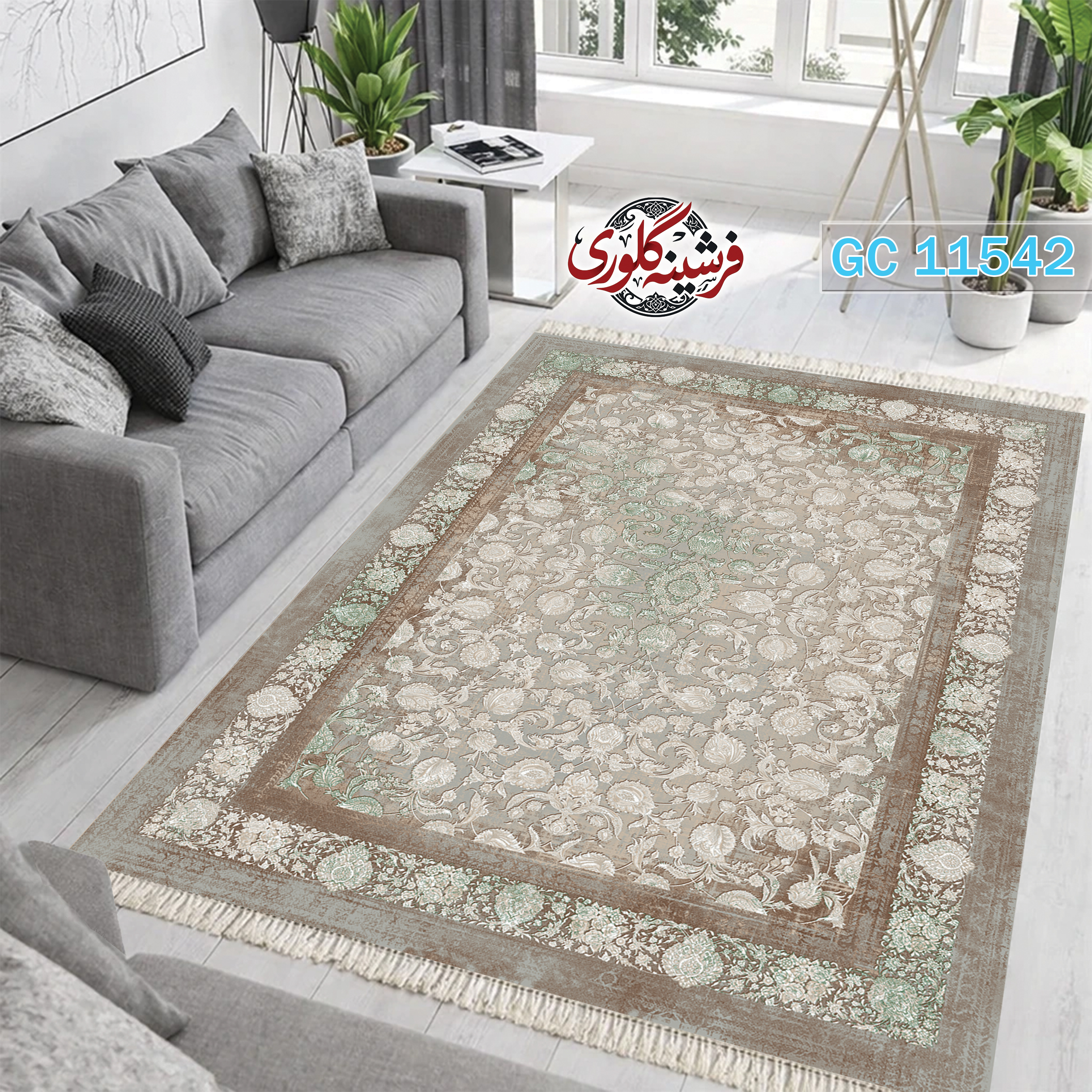 فرشینه طرح فرش مخمل هازان ترک قابل شست و شو و ضد پرزدهی کد GC-11542