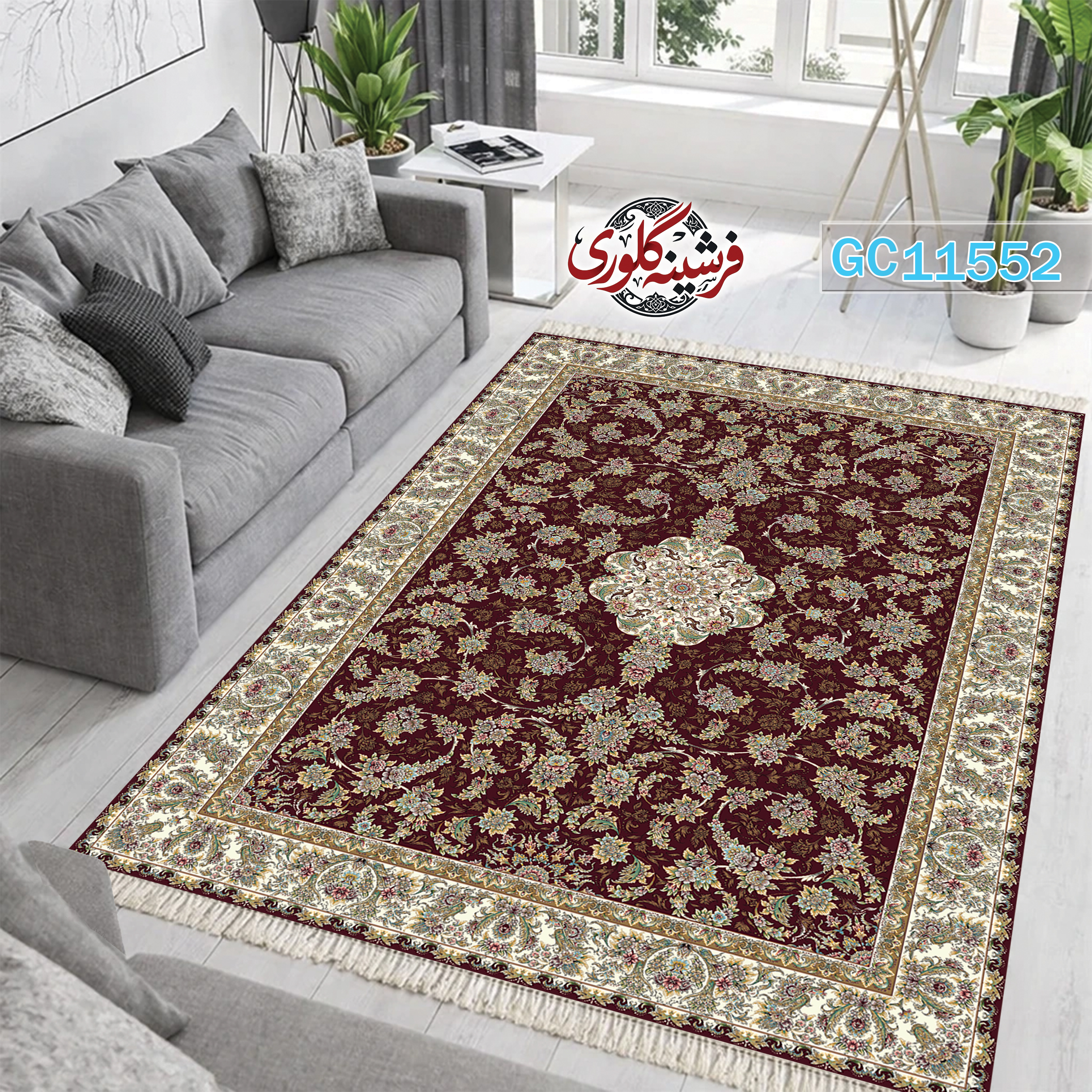فرشینه طرح فرش مخمل هازان ترک قابل شست و شو و ضد پرزدهی کد GC-11552
