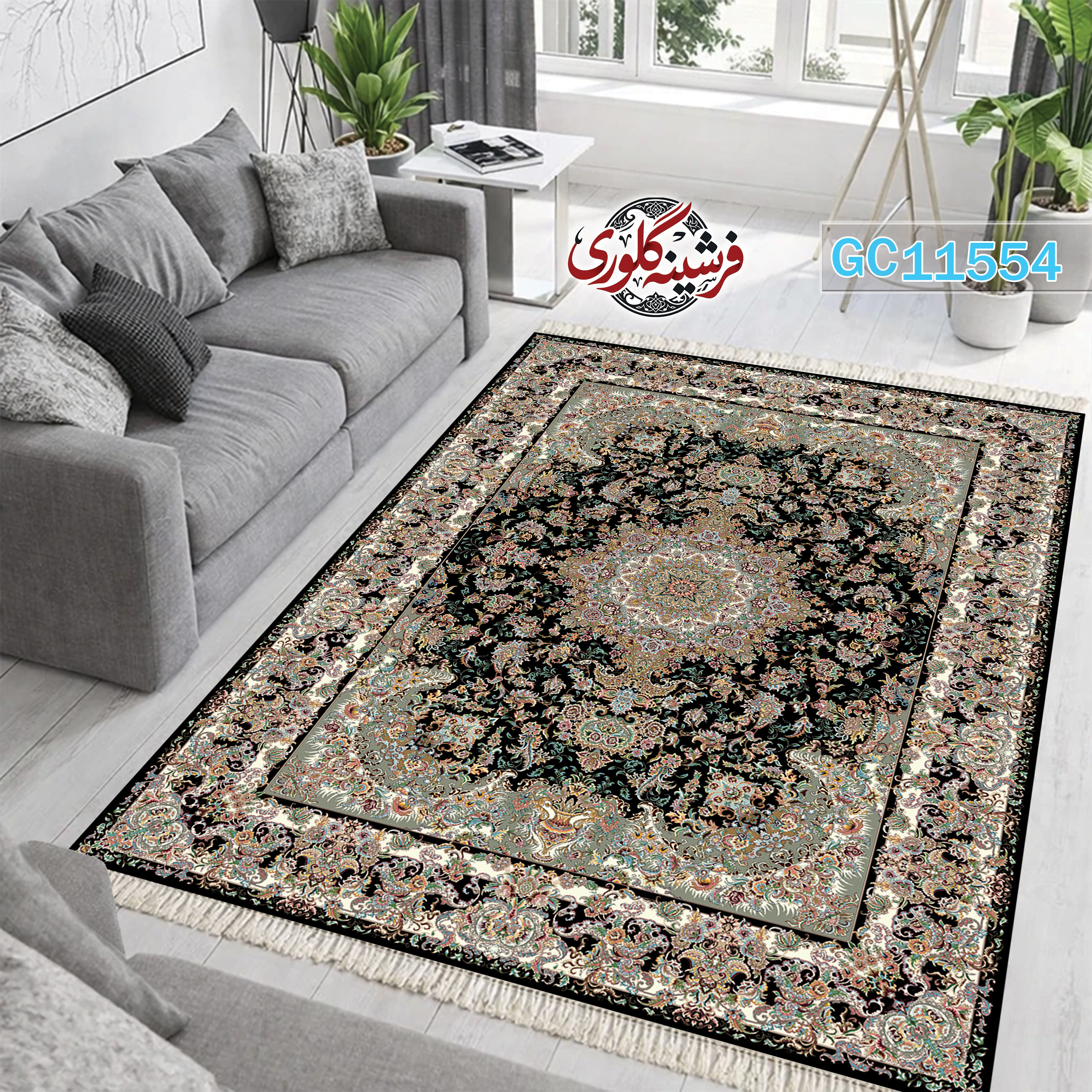 فرشینه طرح فرش مخمل هازان ترک قابل شست و شو و ضد پرزدهی کد GC-11554