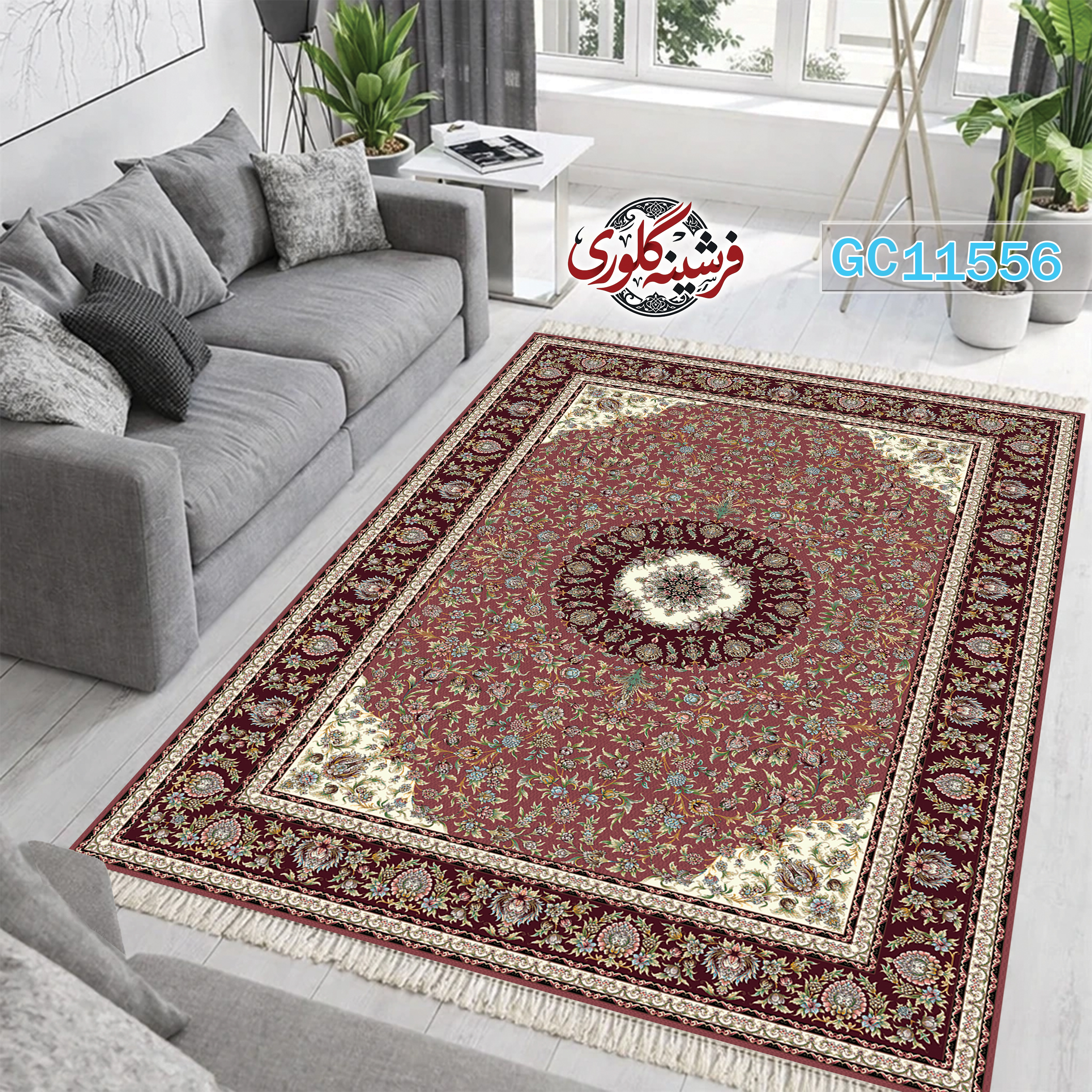فرشینه طرح فرش مخمل هازان ترک قابل شست و شو و ضد پرزدهی کد GC-11556