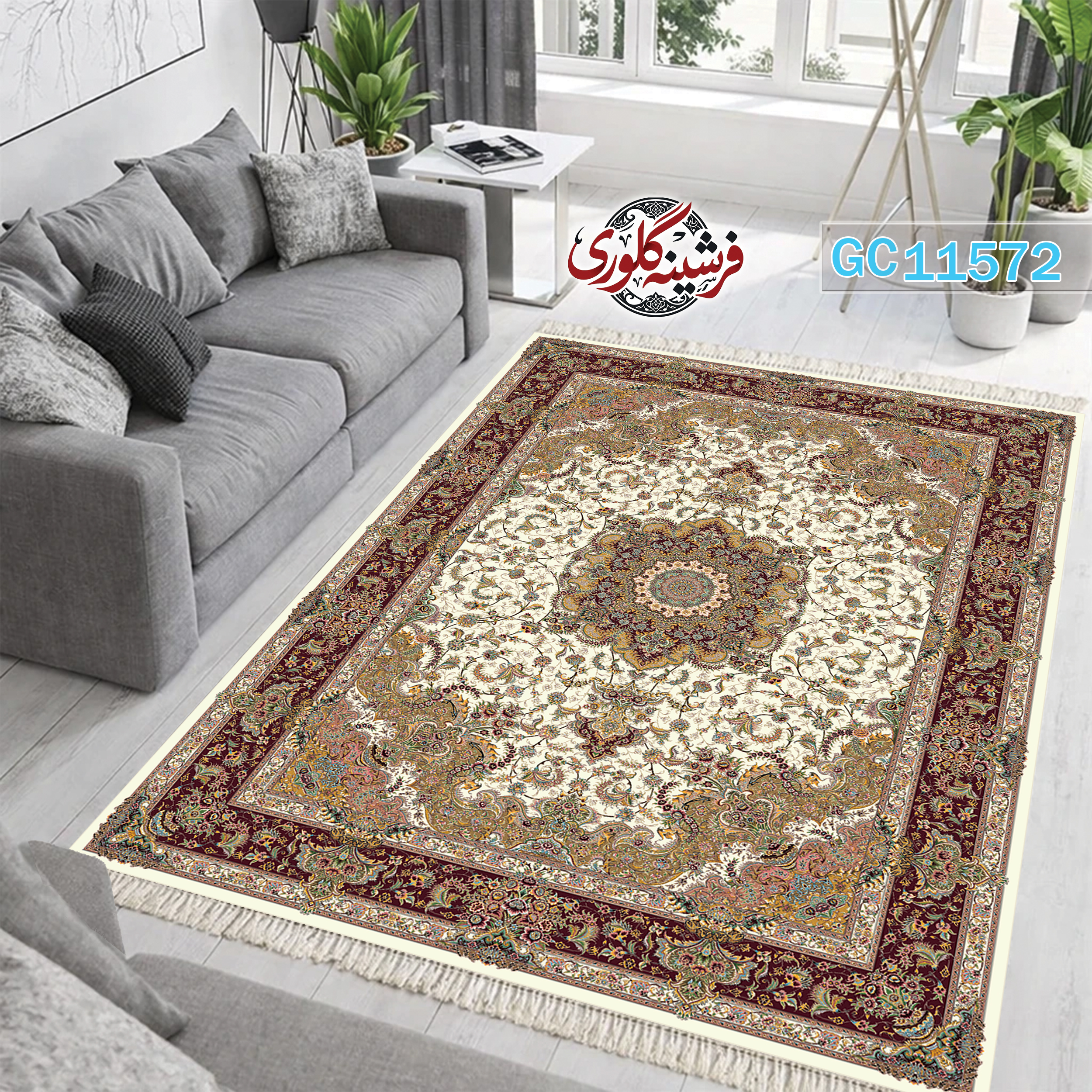 فرشینه طرح فرش مخمل هازان ترک قابل شست و شو و ضد پرزدهی کد GC-11572