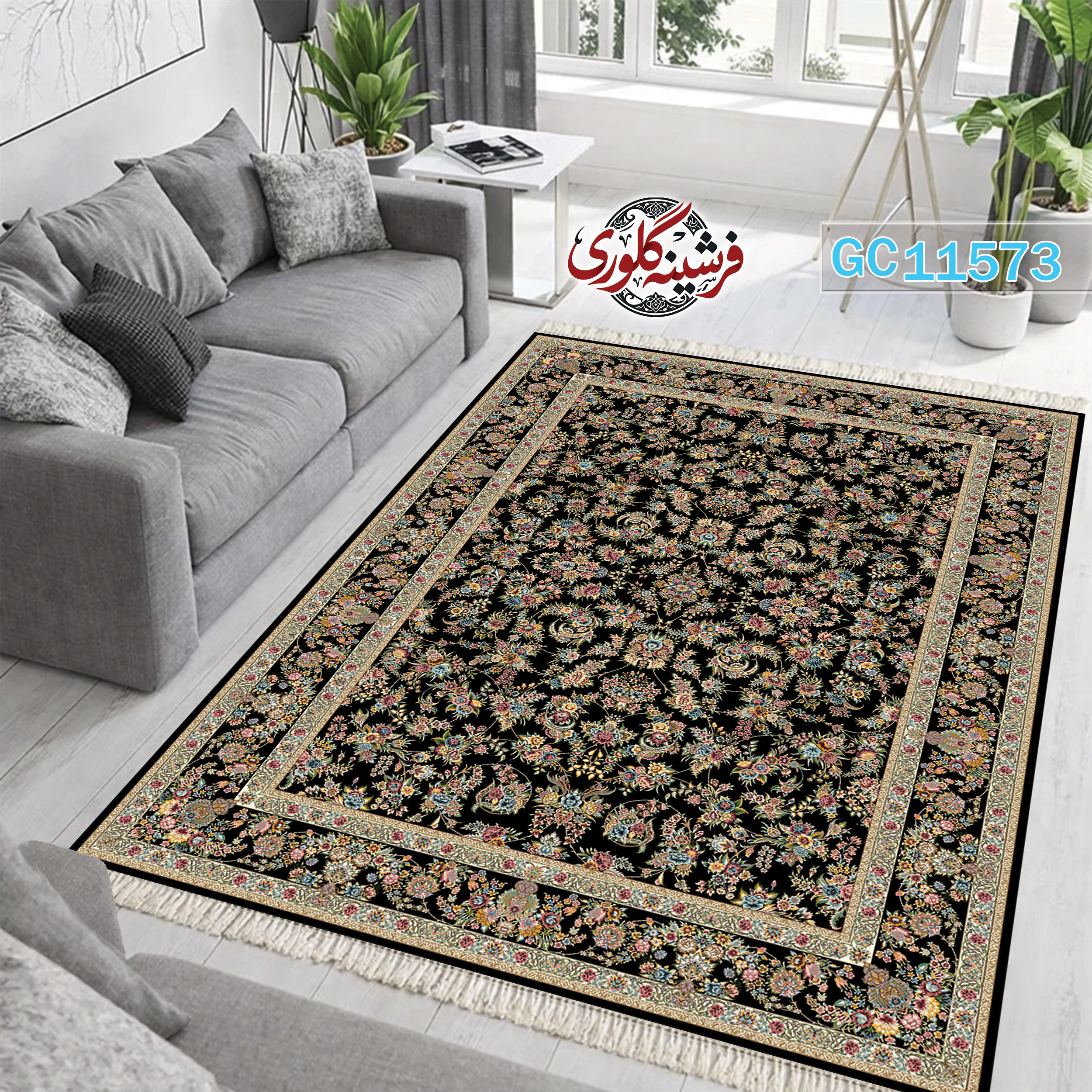 فرشینه طرح فرش مخمل هازان ترک قابل شست و شو و ضد پرزدهی کد GC-11573
