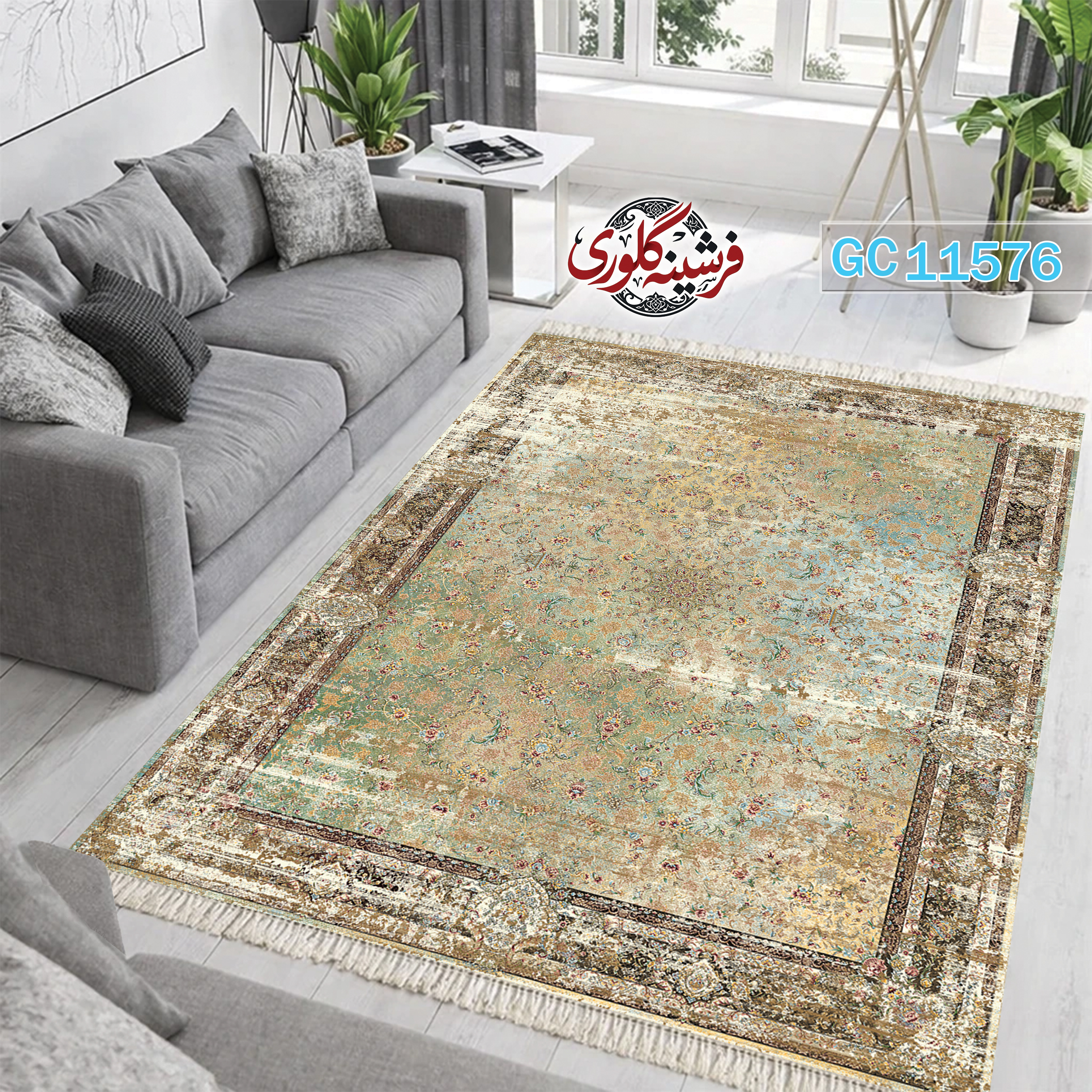 فرشینه طرح فرش مخمل هازان ترک قابل شست و شو و ضد پرزدهی کد GC-11576